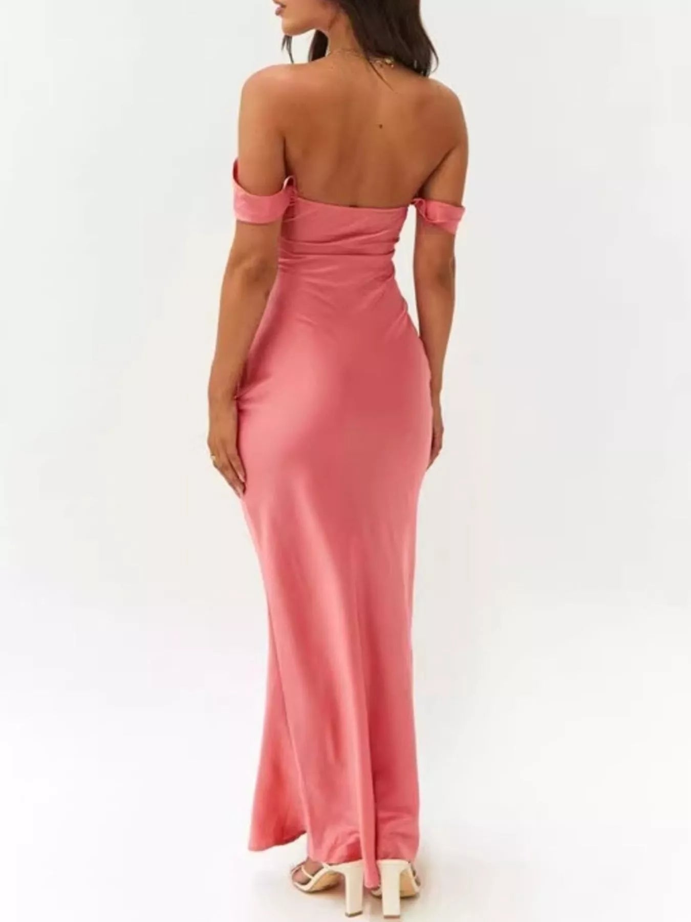 Off-Shoulder Satin Maxi Dress