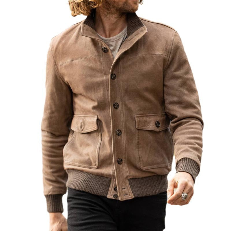 Men's Leather Slim-Fit Casual Lapel Jacket