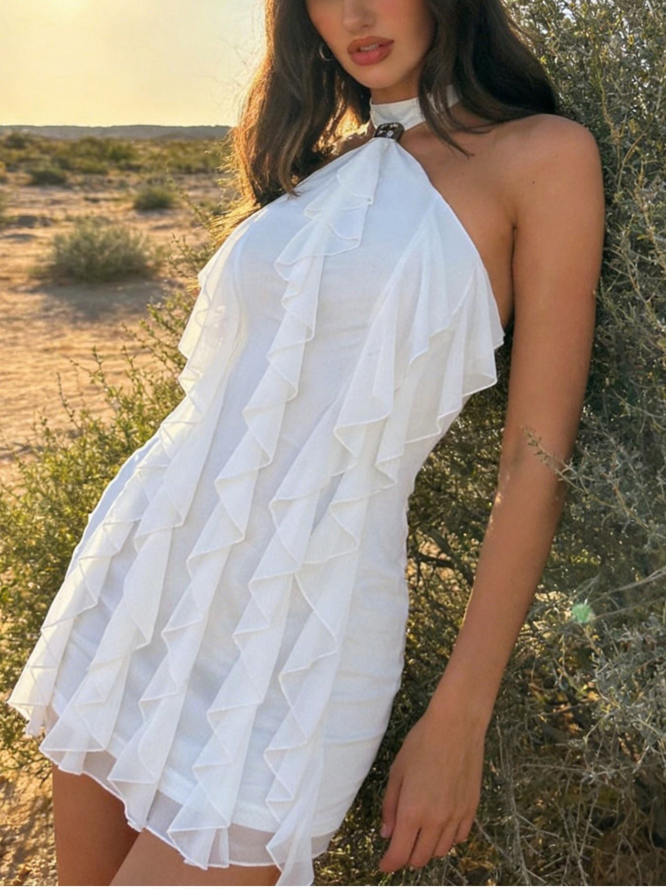 Ruffle Halter Neck Mini Dress