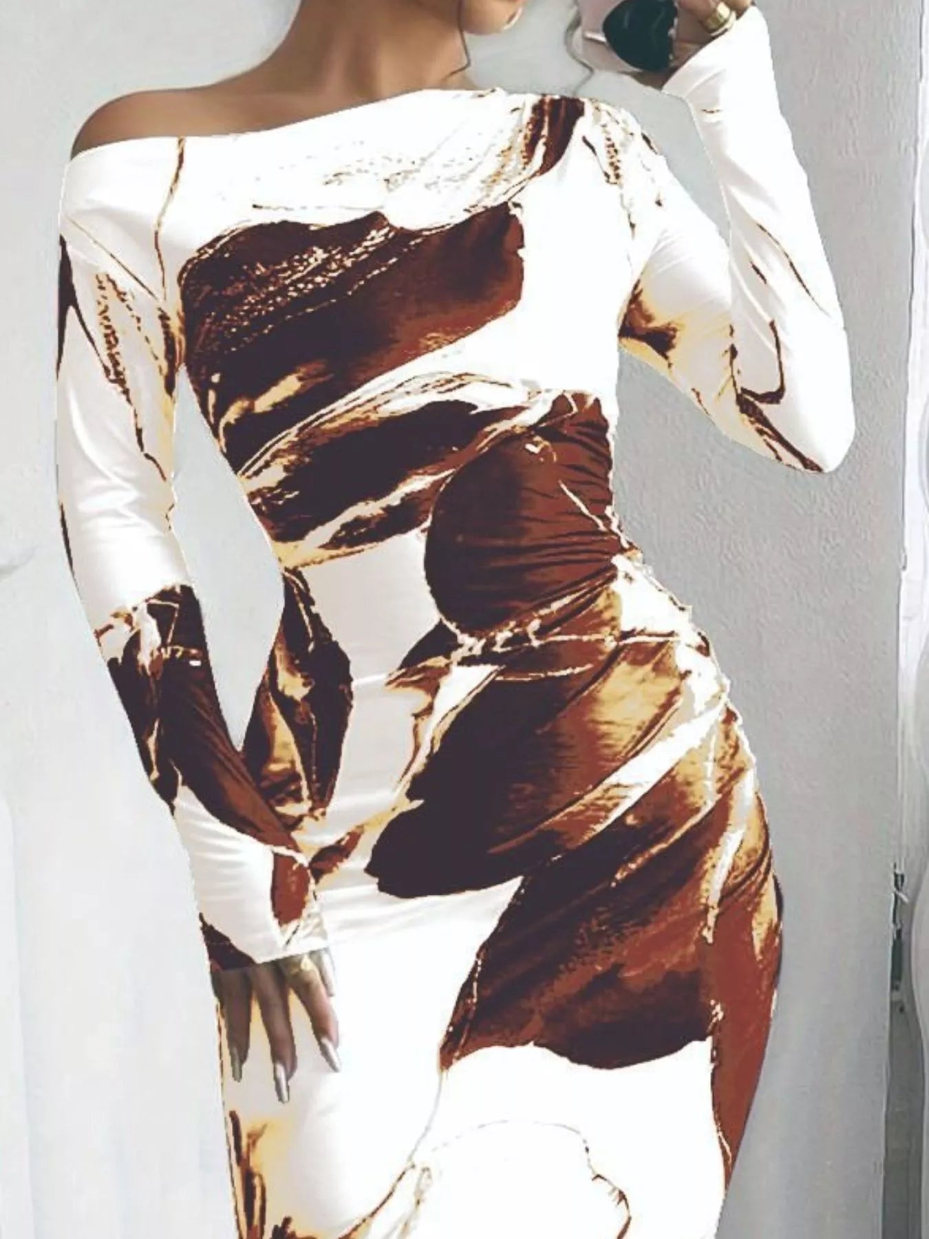 Floral Print One Shoulder Maxi Dress