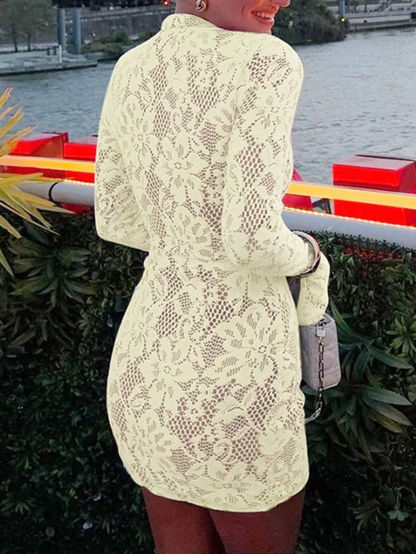 Lace Cutout Long Sleeve Mini Dress