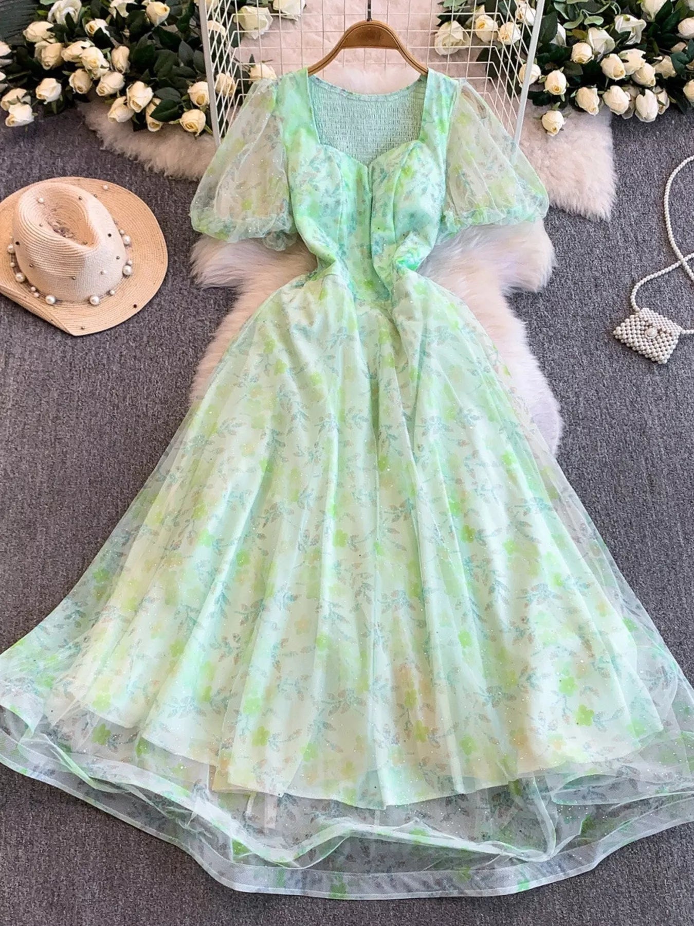 Sweetheart Neck Puff Sleeve Dress