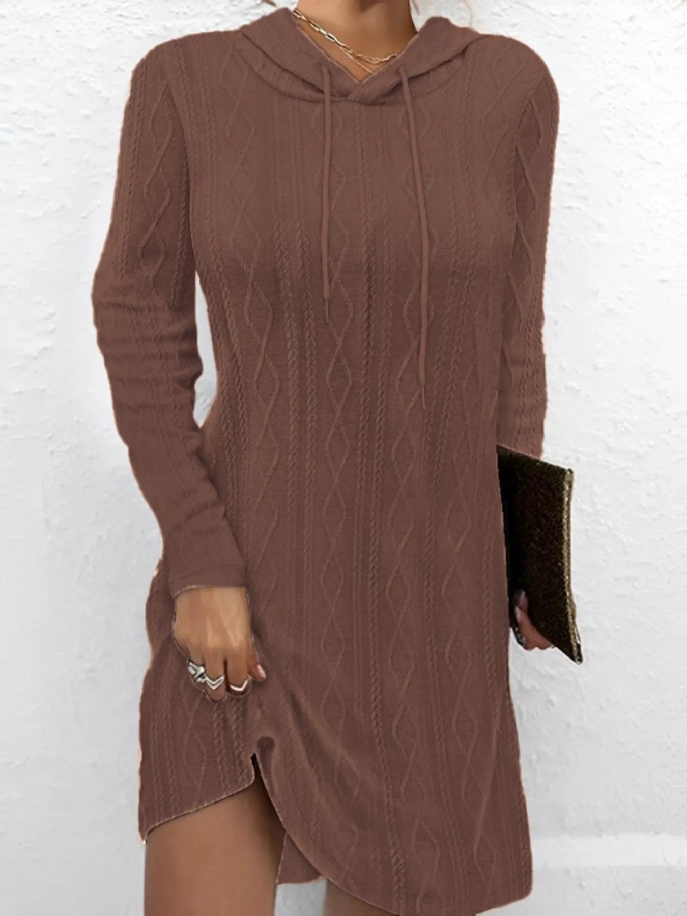 Casual Long Sleeve Hooded Knit Dress