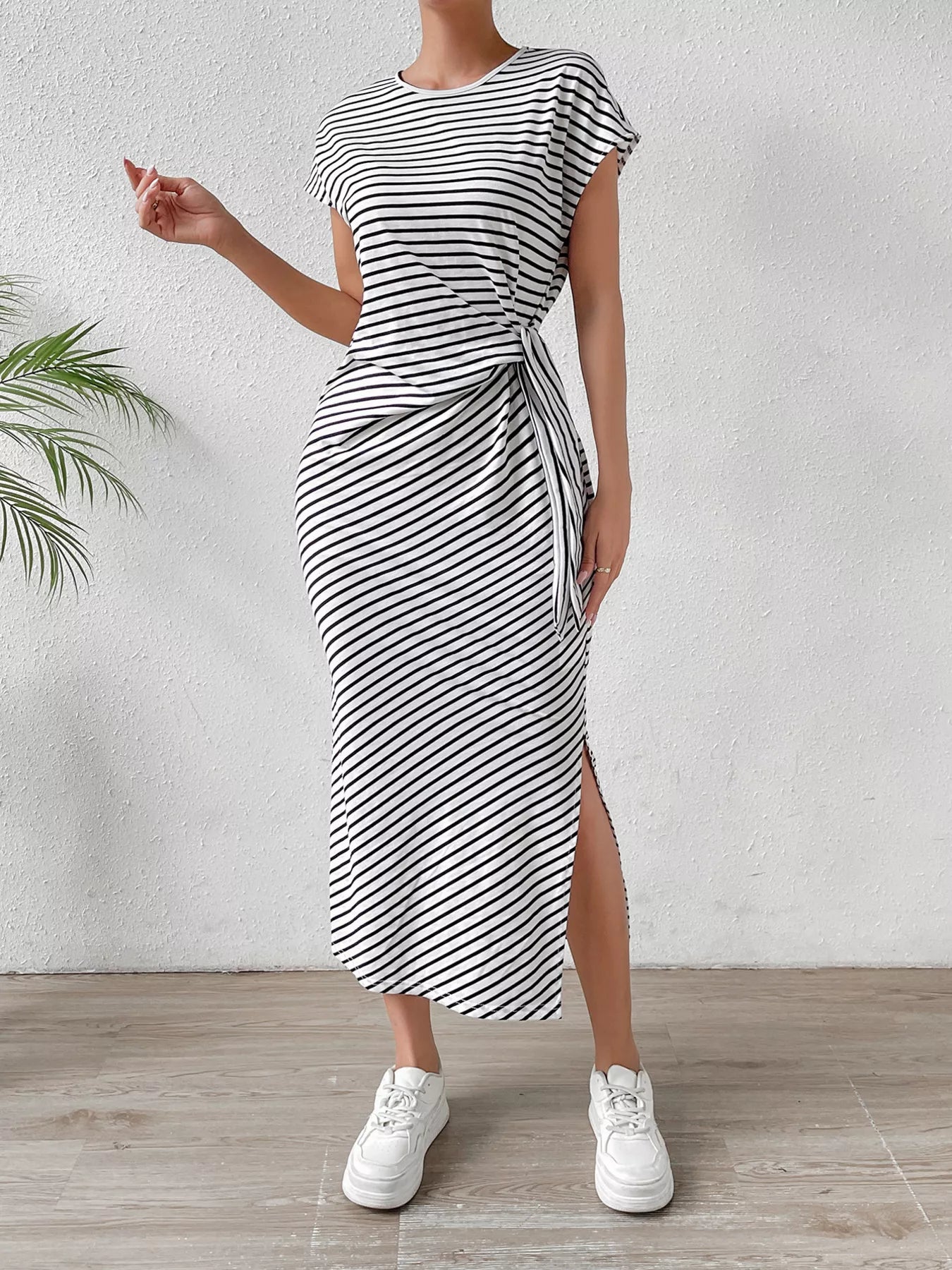 Striped Tie-Waist Midi Dress