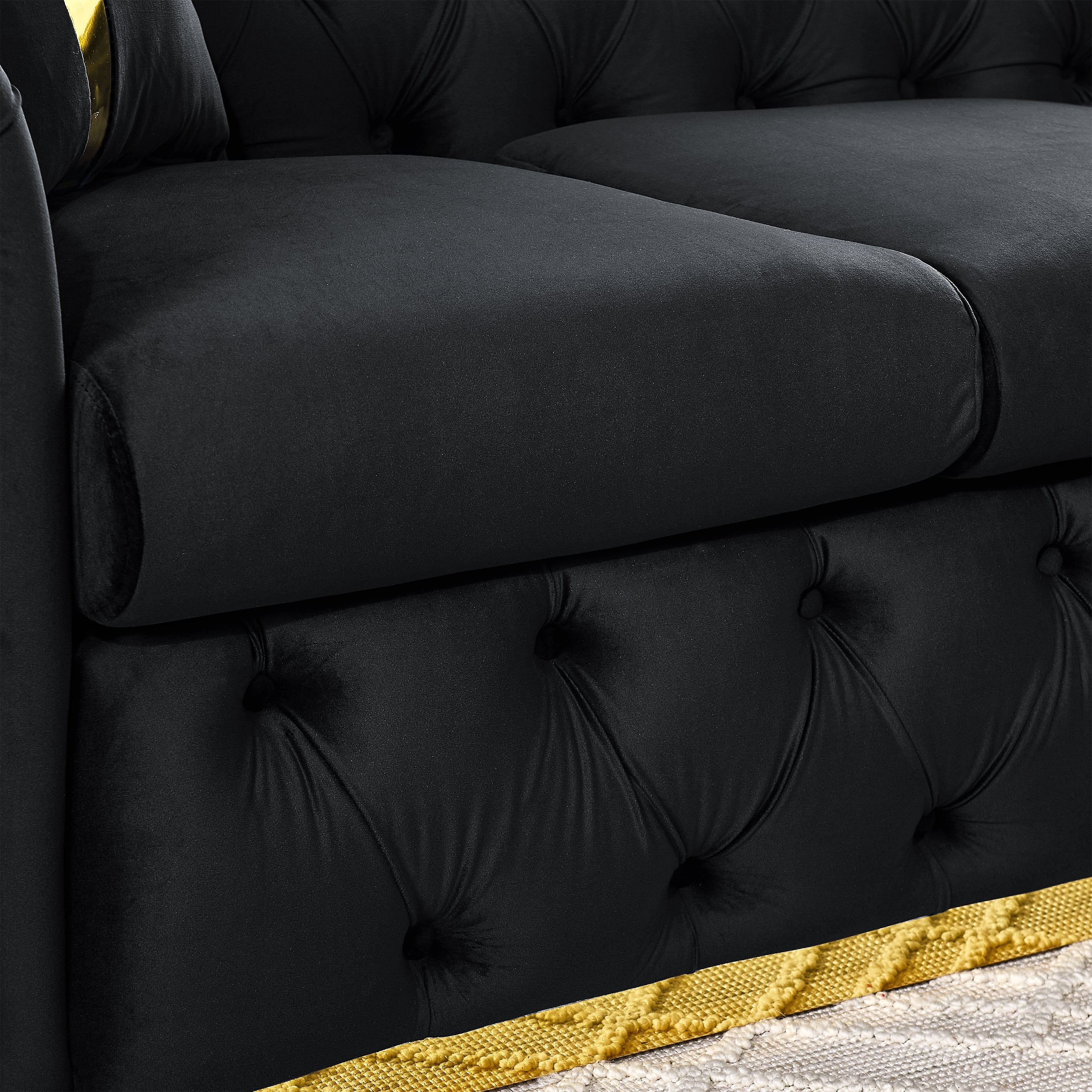 90.6 Inches Velvet Button Tufted Sofa Couch with 2 Pillows