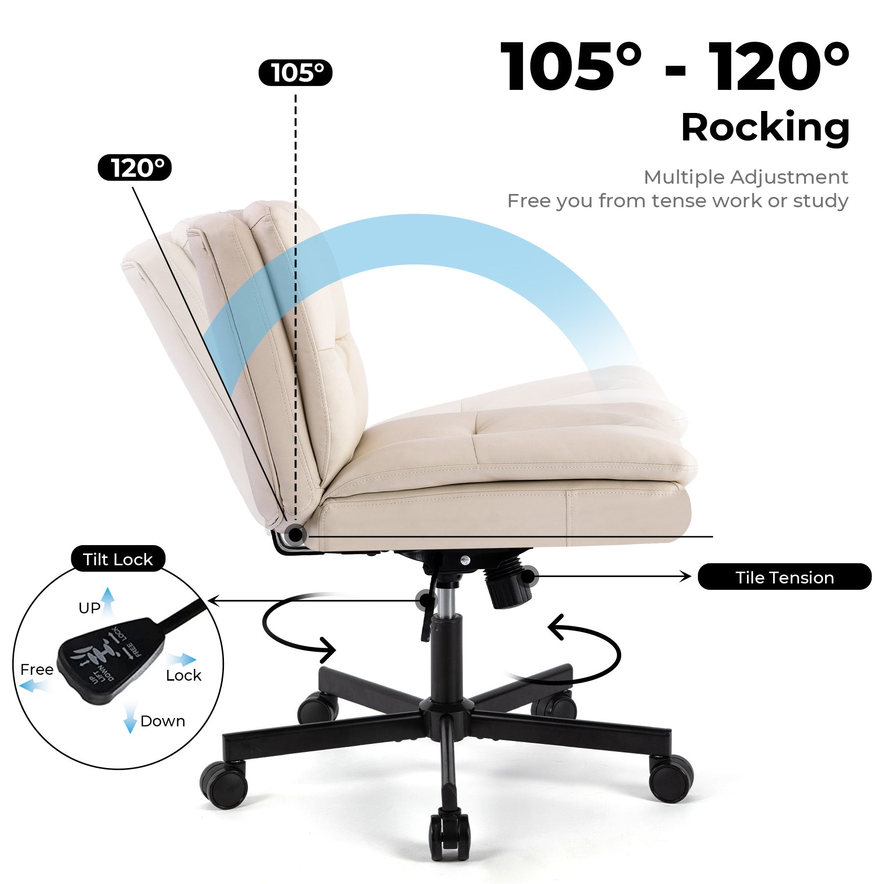 Larger Size 360° Swivel Home Office Desk Chair with Wheels