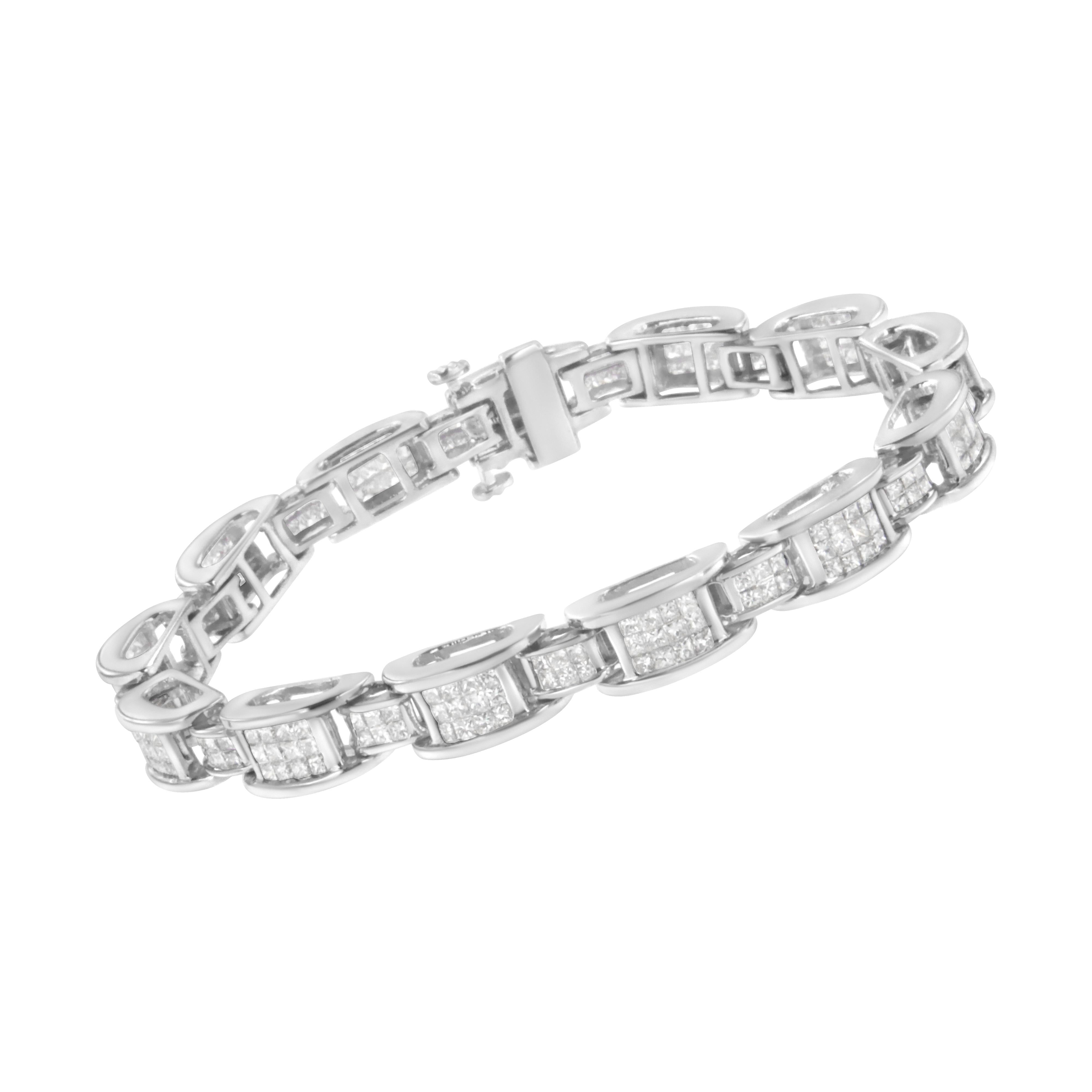 14K White Gold 5.0 Cttw Princess Cut Diamond Invisible Set Alternating Size D Shaped Links Tennis Bracelet (H-I Color, SI2-I1 Clarity) - 7â€