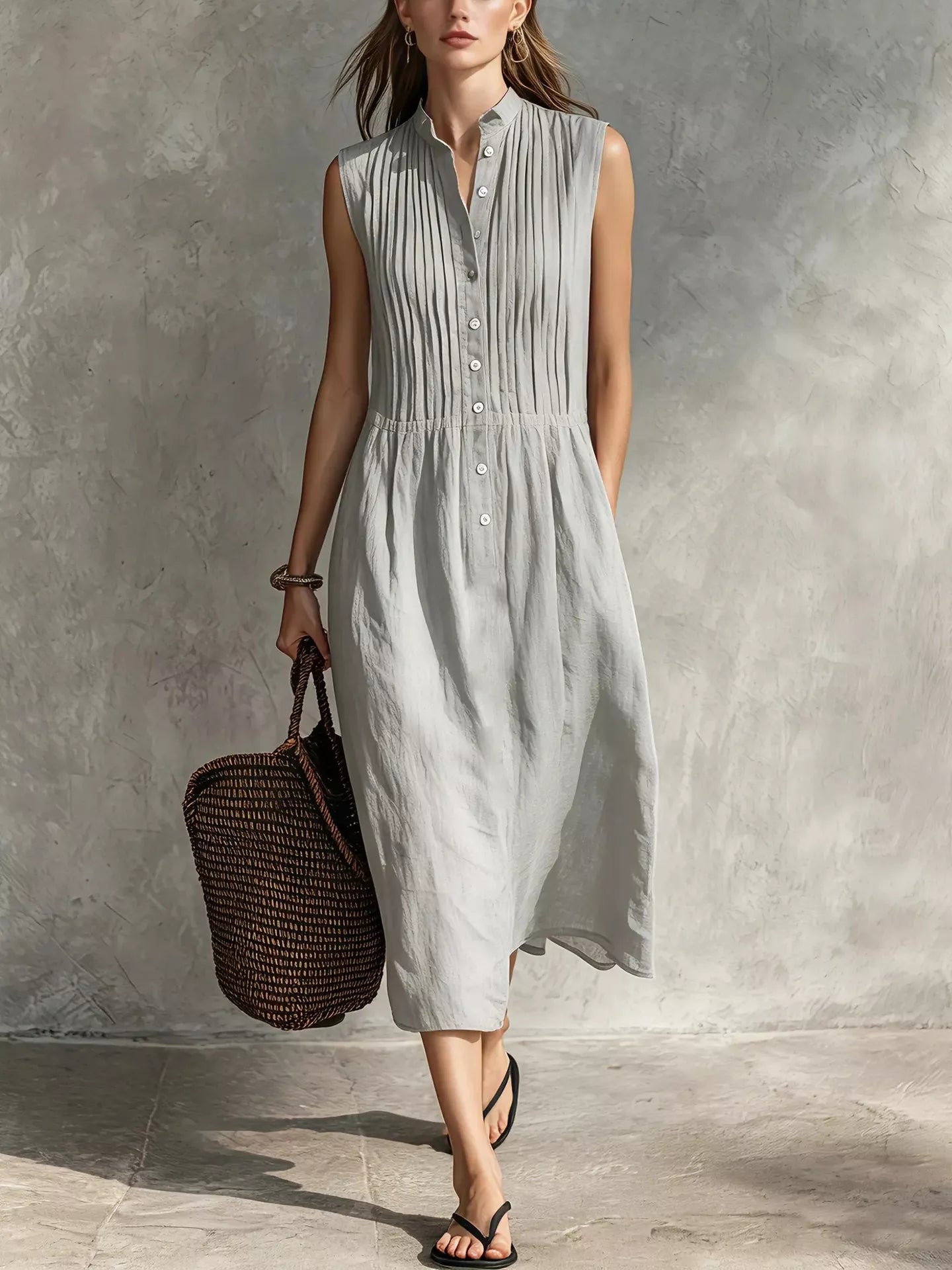 Full Size Sleeveless Button Front Midi Dress Plus Size