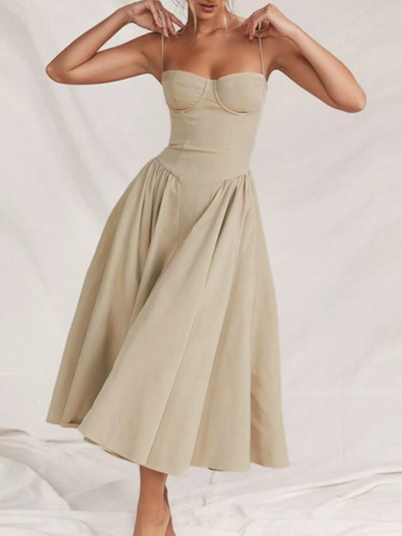 Sweetheart Neck Spaghetti Strap Midi Dress