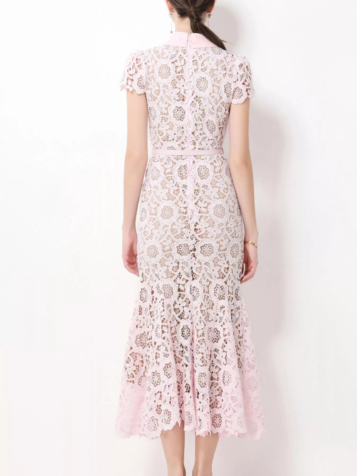 Lace Short Sleeve Midi Dress