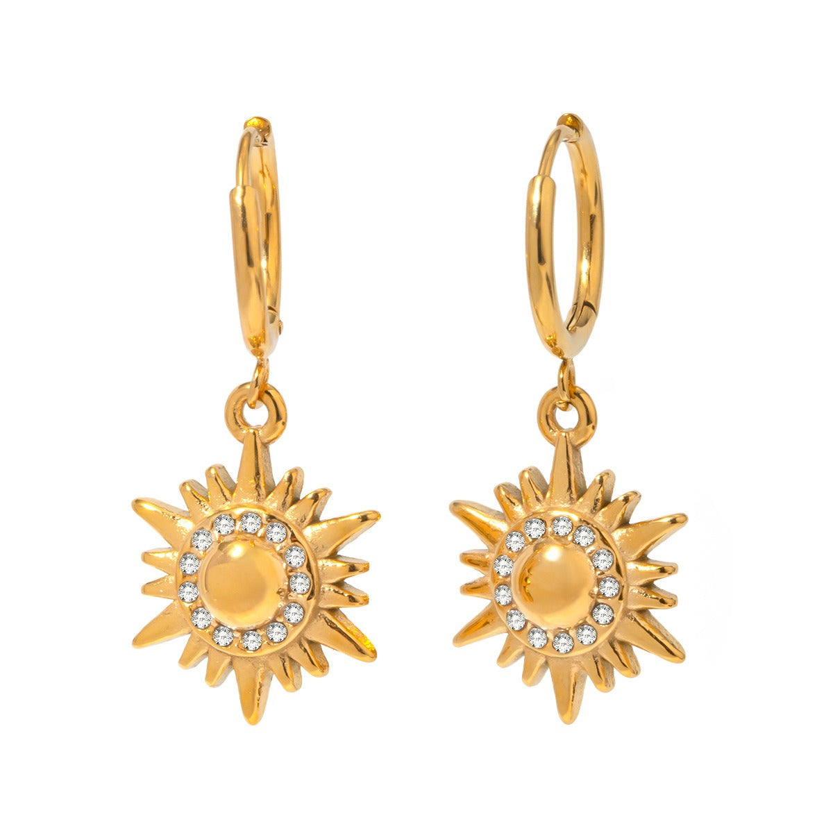 18k gold sun-shaped diamond-studded earrings with unique design