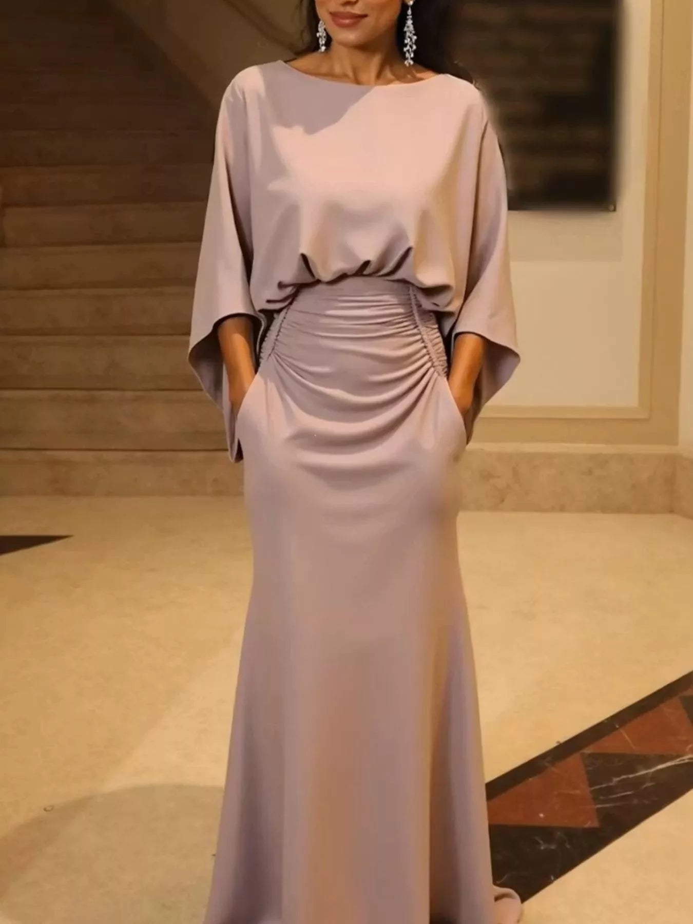 Batwing Sleeve Ruched Maxi Dress
