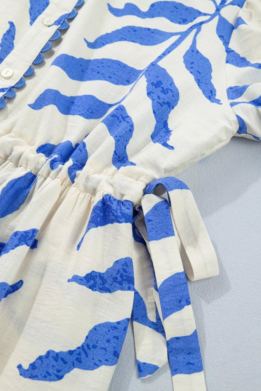 Leafy Botanical Print Side Tie Button Down Maxi Dress