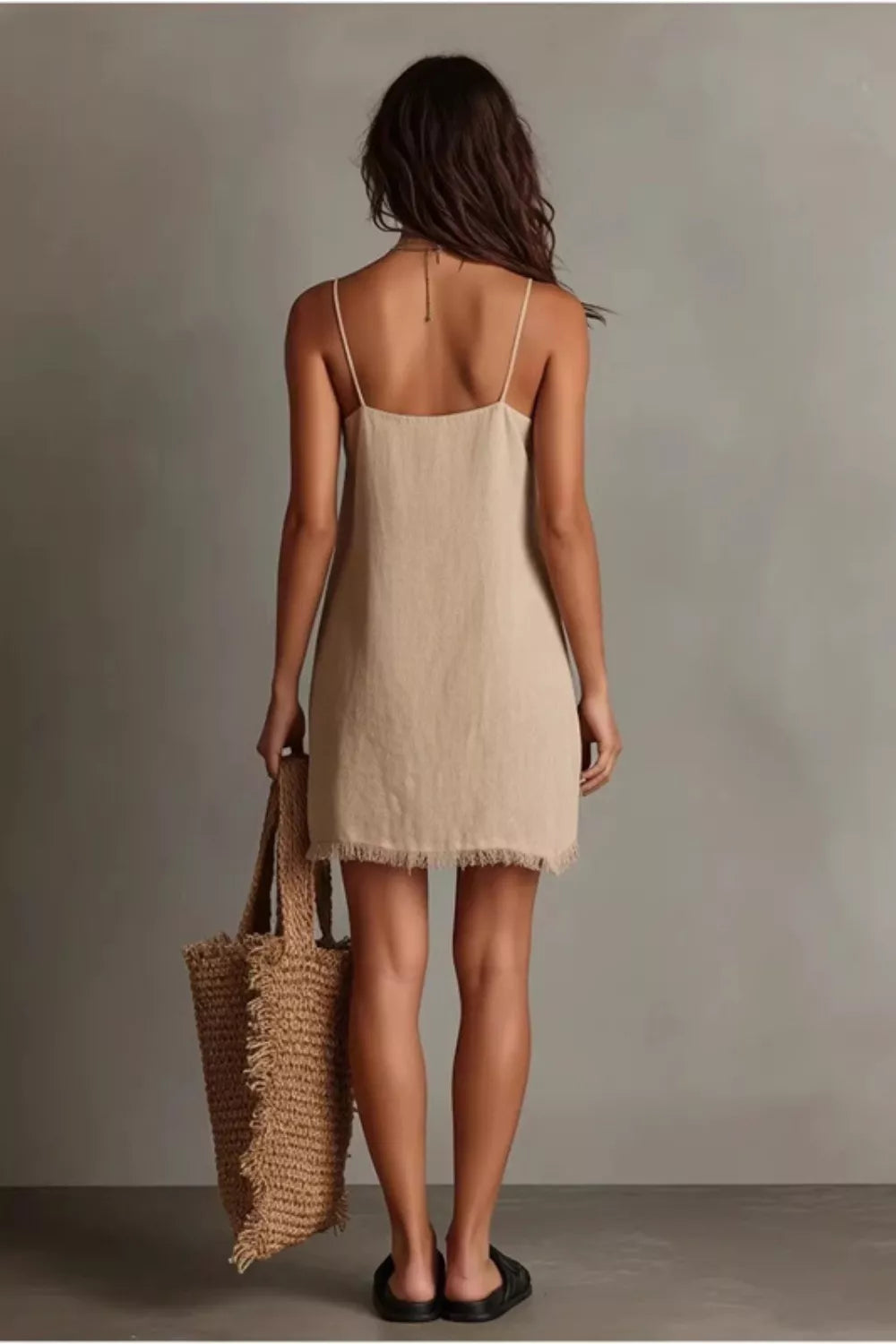 Full Size Fringe V-Neck Cami Dress Plus Size