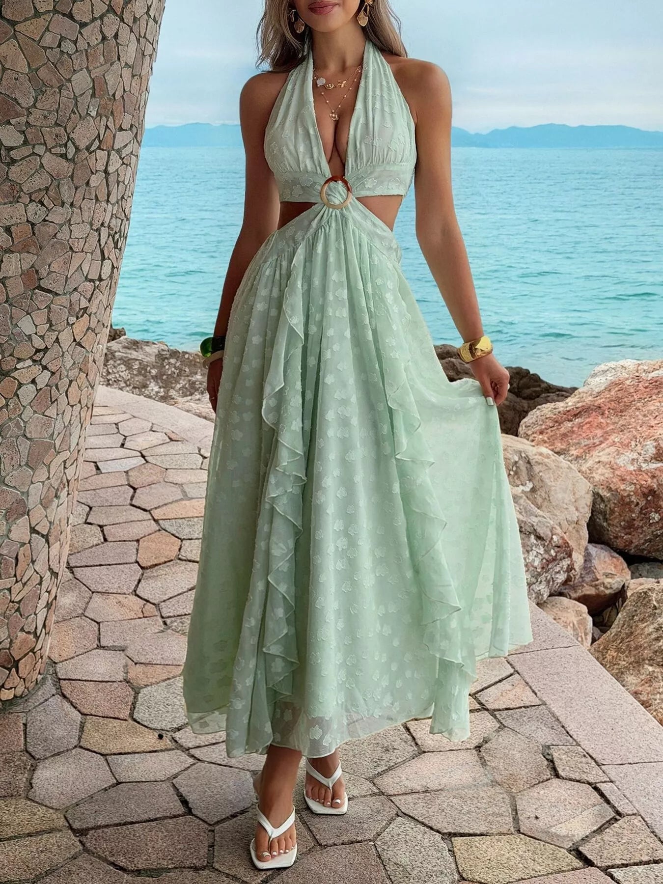 Ruffled Halter Neck Maxi Dress