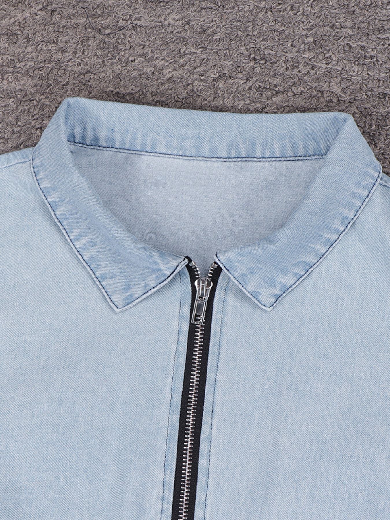 Zip Front Short Sleeve Denim Dress
