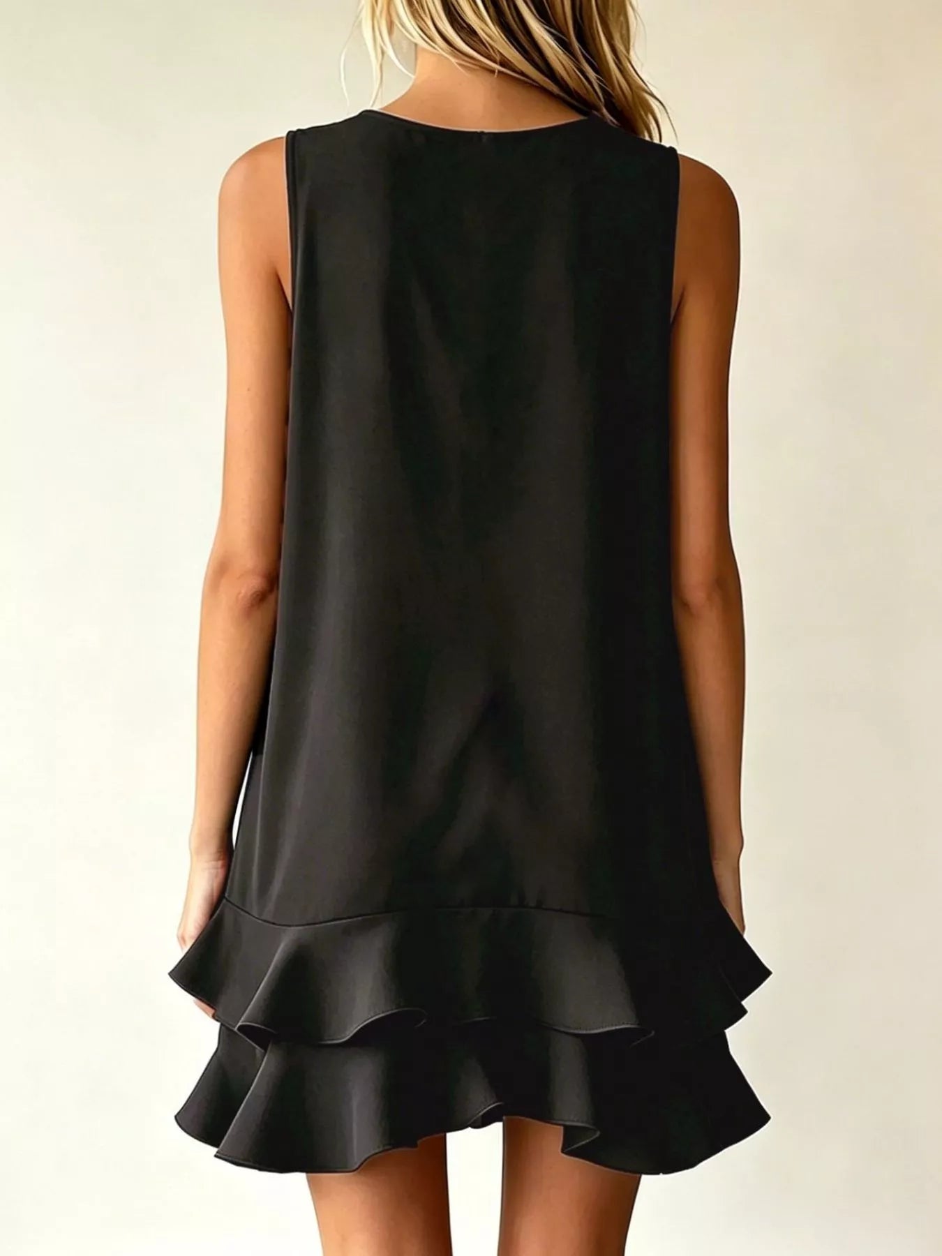 Full Size Sleeveless V-Neck Tiered Ruffle Mini Dress Plus Size