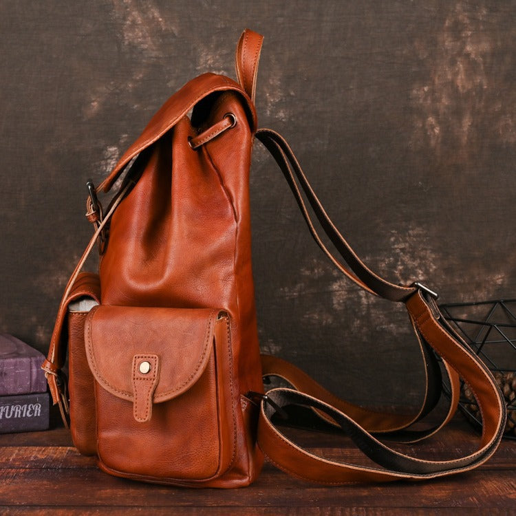 Retro Full-grain Leather Mens Backpack