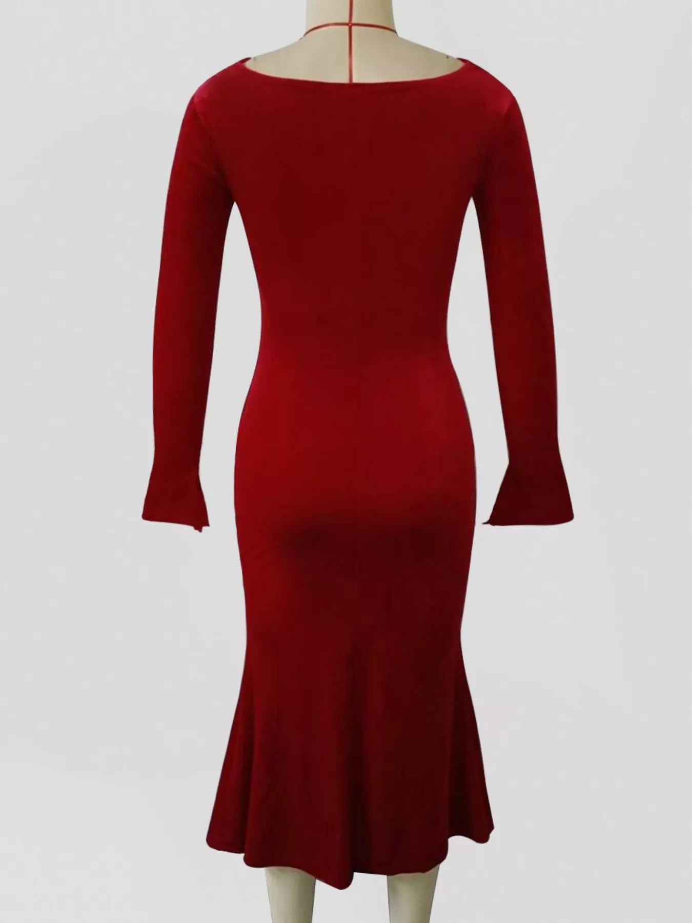 Velvet Cowl Neck Long Sleeve Midi Dress