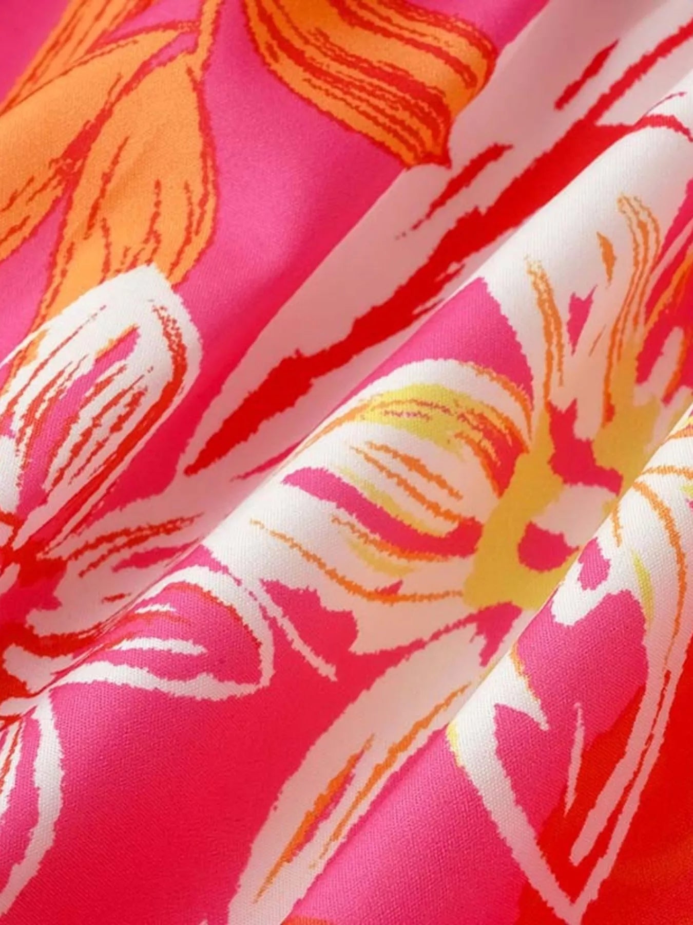 Tropical Print Smocked Tie-Strap Dress