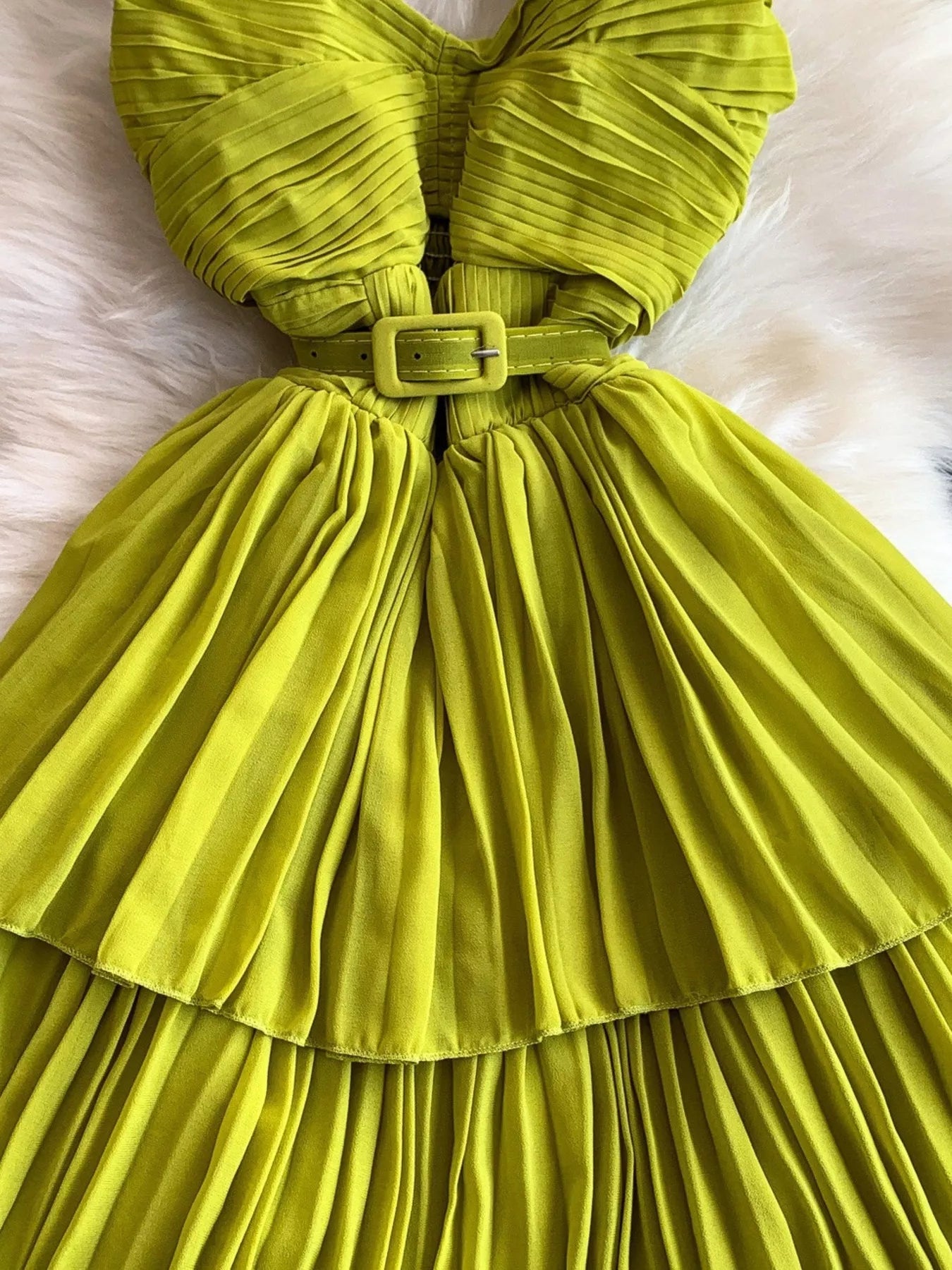 Pleated Layered Spaghetti Strap Midi Dress