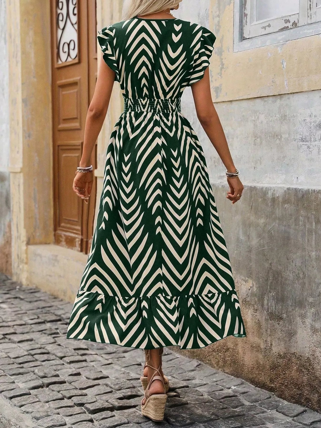 Ruffled Cap Sleeve Midi Dress