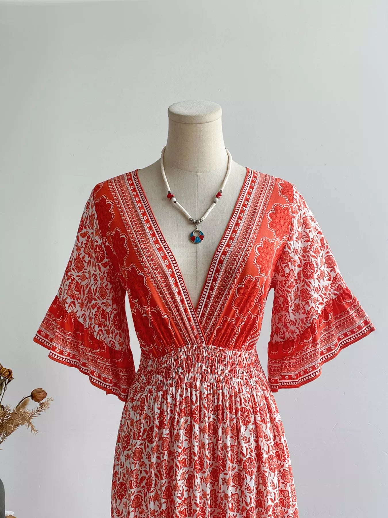 Floral Deep V-Neck Dress