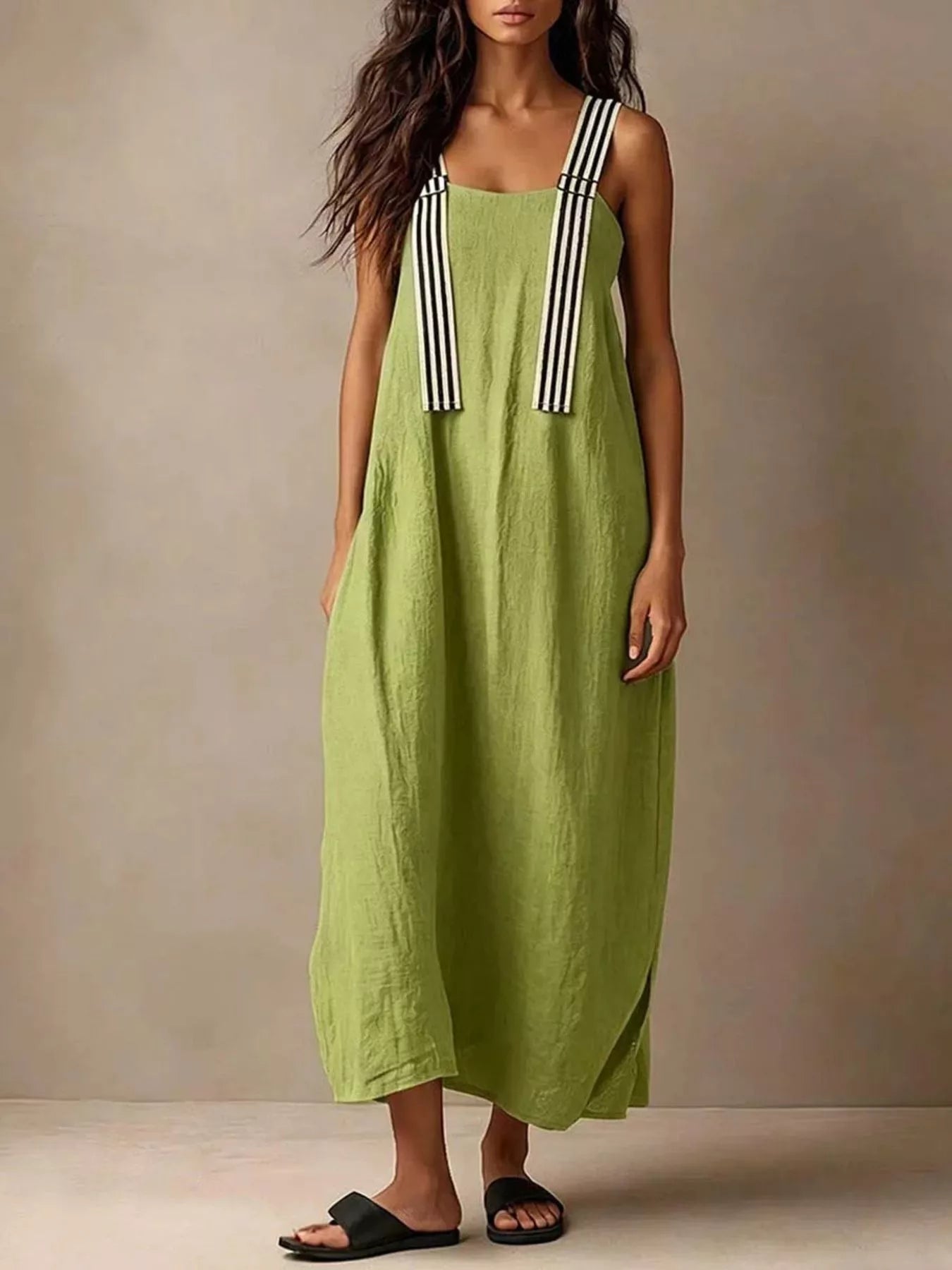 Striped Straps Midi Dress