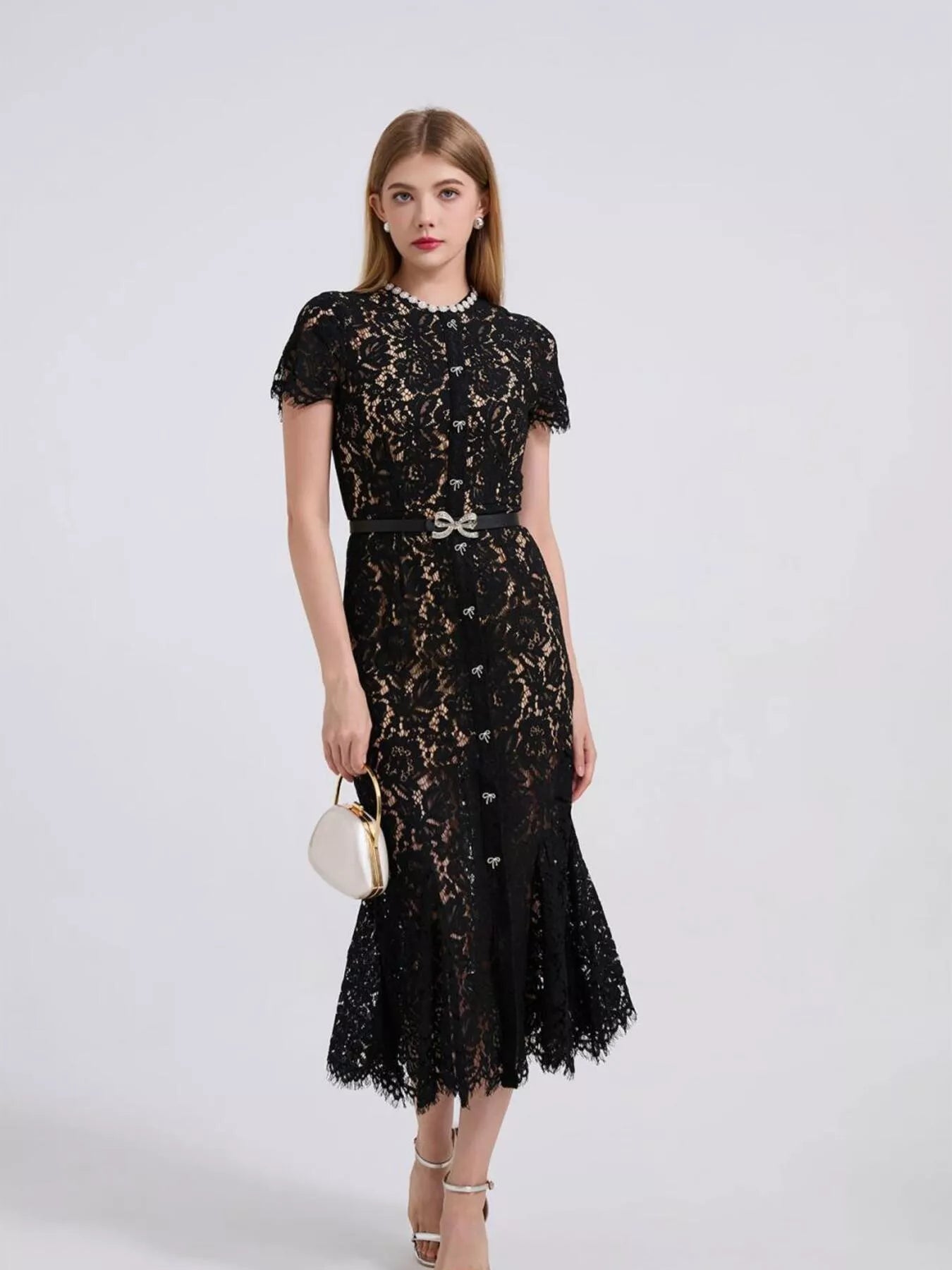 Lace Short Sleeve Mermaid Dress