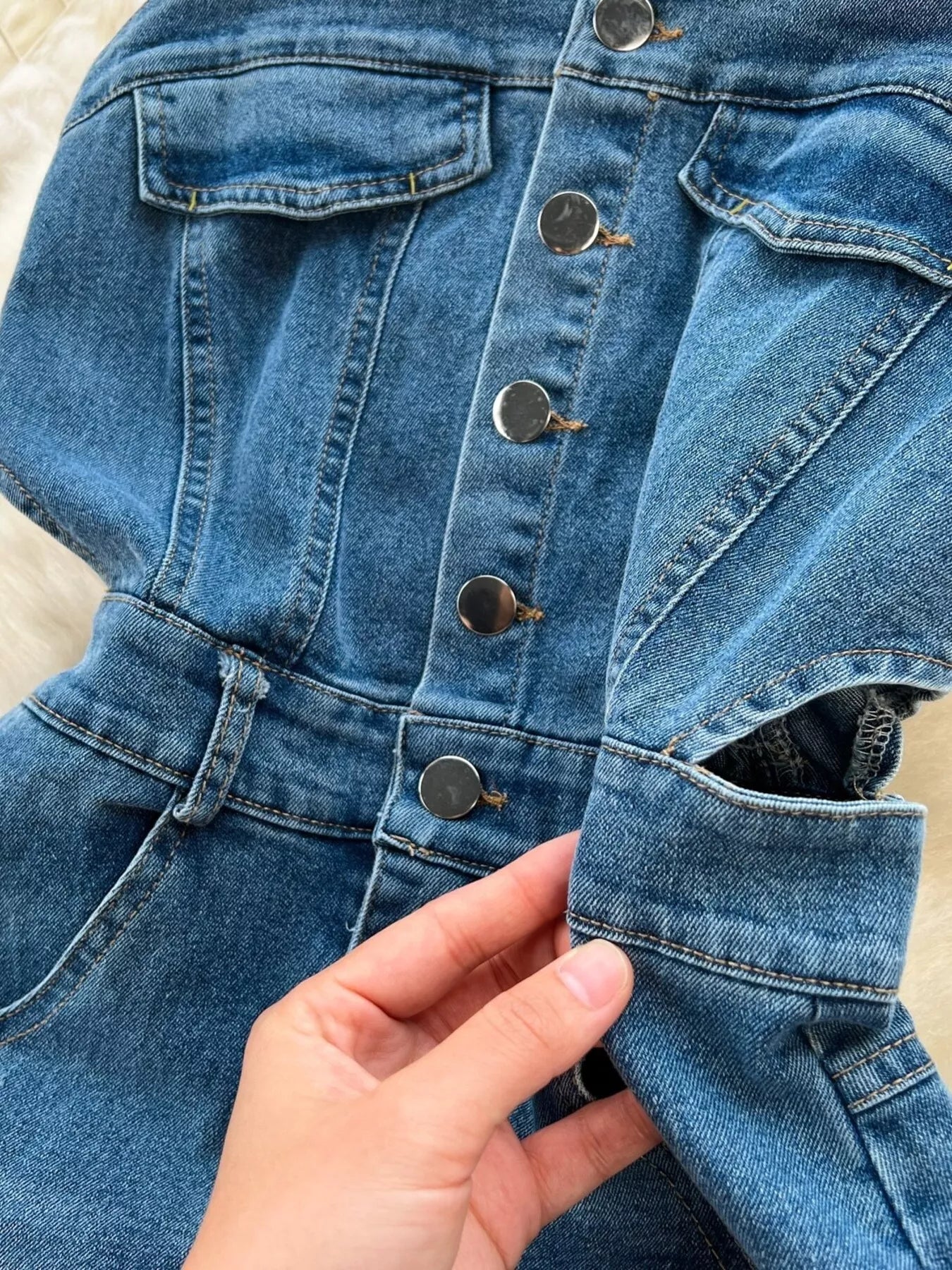 Sleeveless Frayed Hem Slit Denim Dress