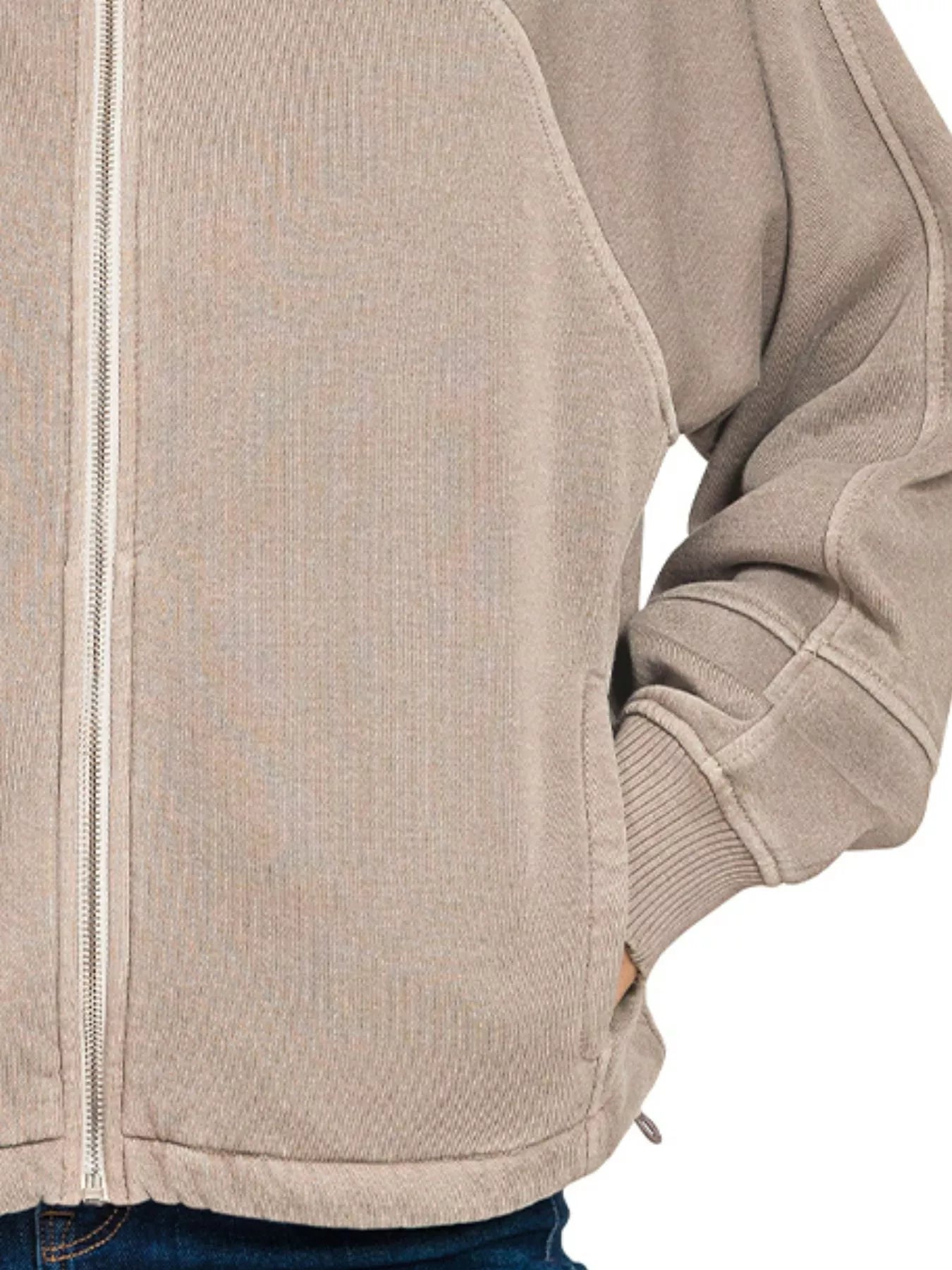 Fleece Pigment Dye Zip Up Hoodie with Pockets