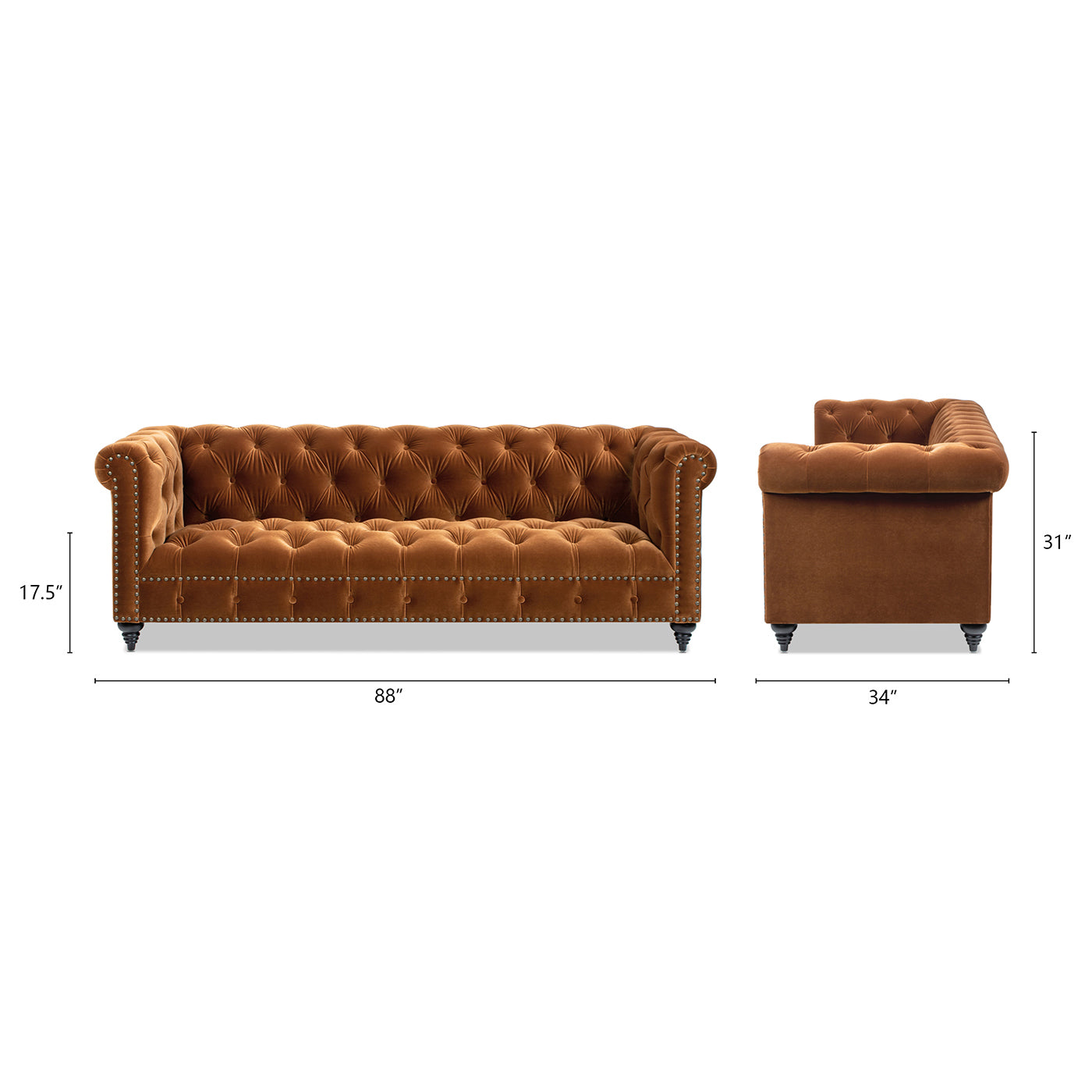 Alto 88' Tufted Chesterfield Sofa, Burnt Orange Performance Velvet