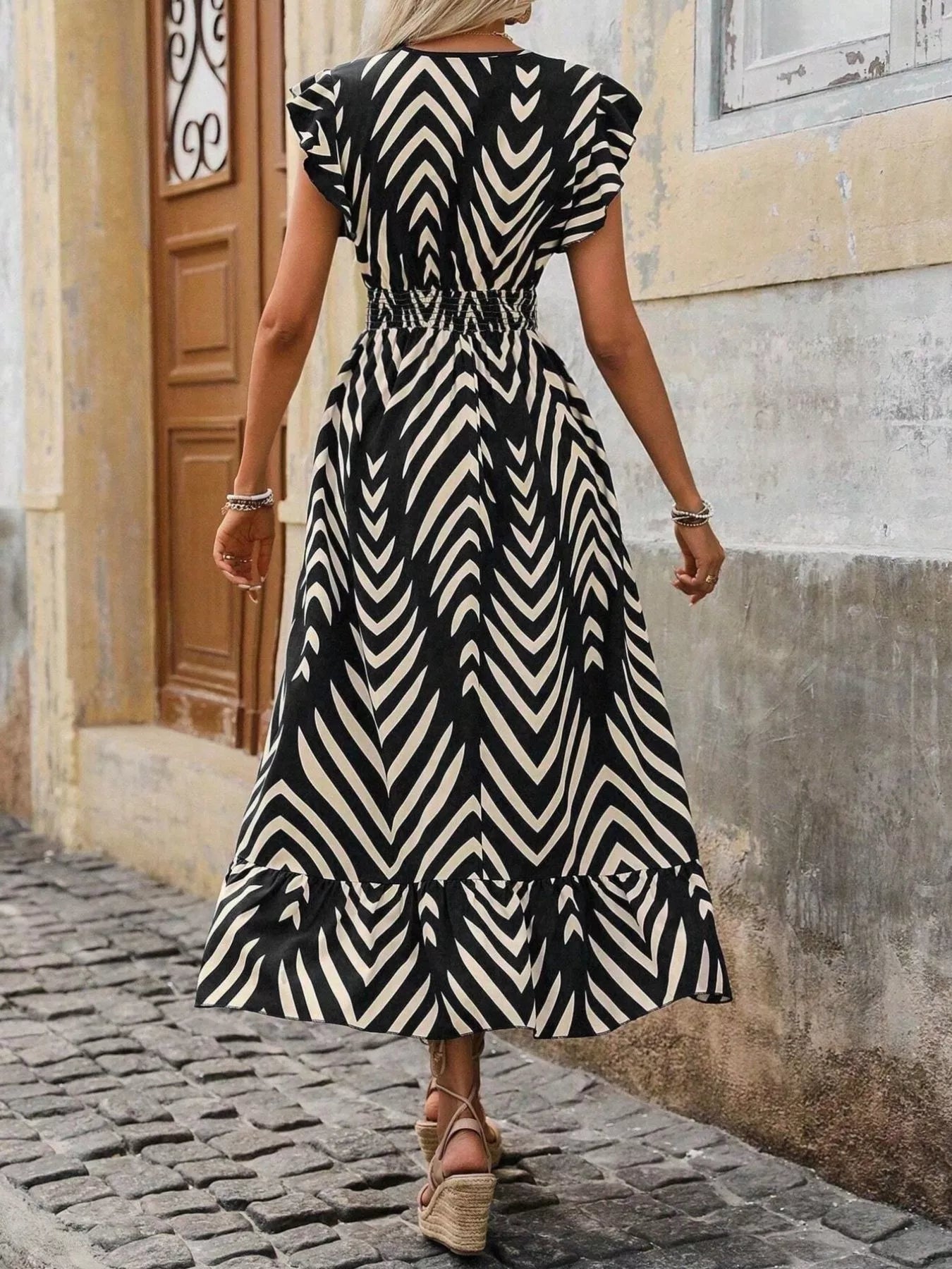 Ruffled Cap Sleeve Midi Dress