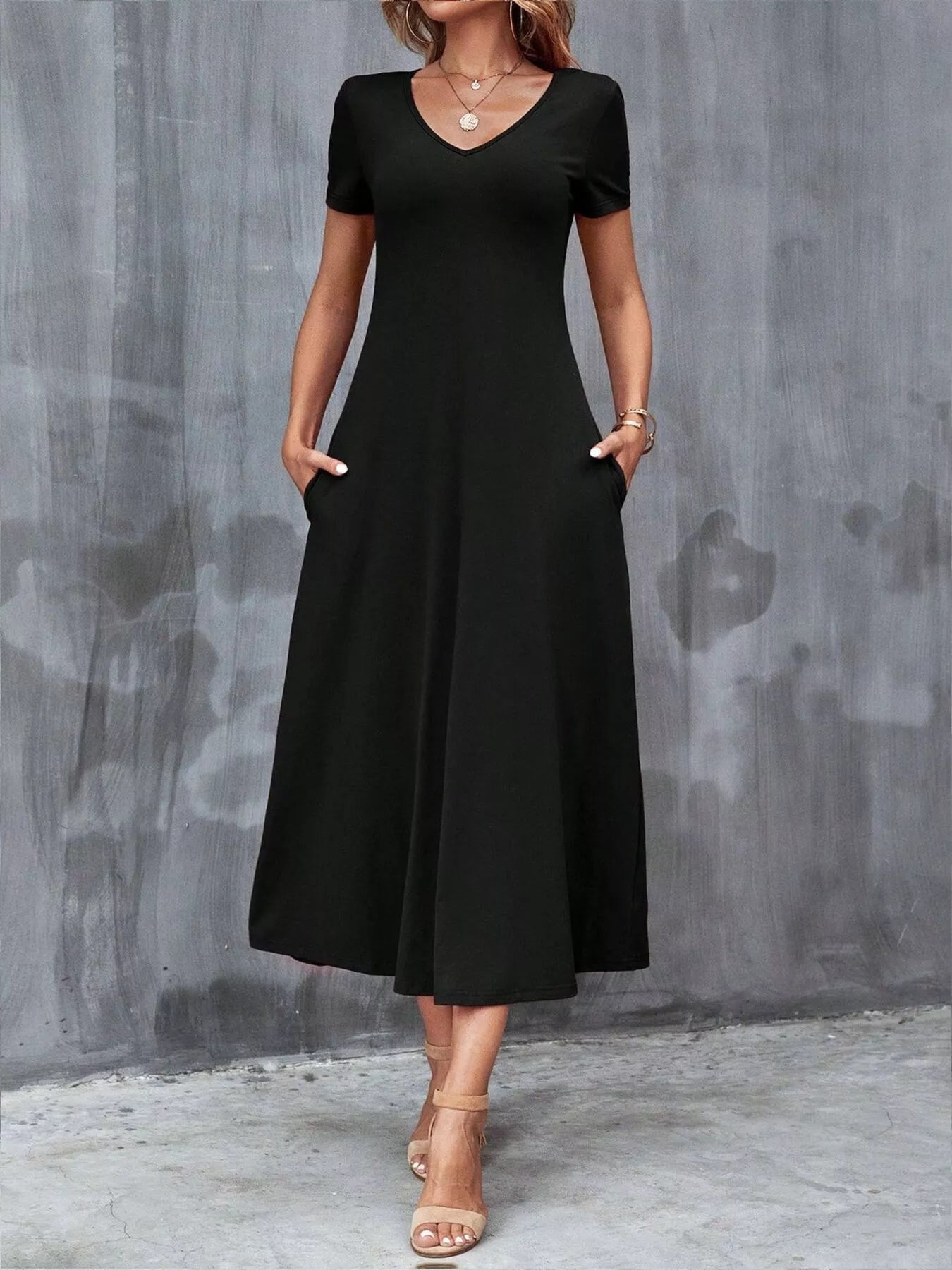 Casual V-Neck Short Sleeve Dress