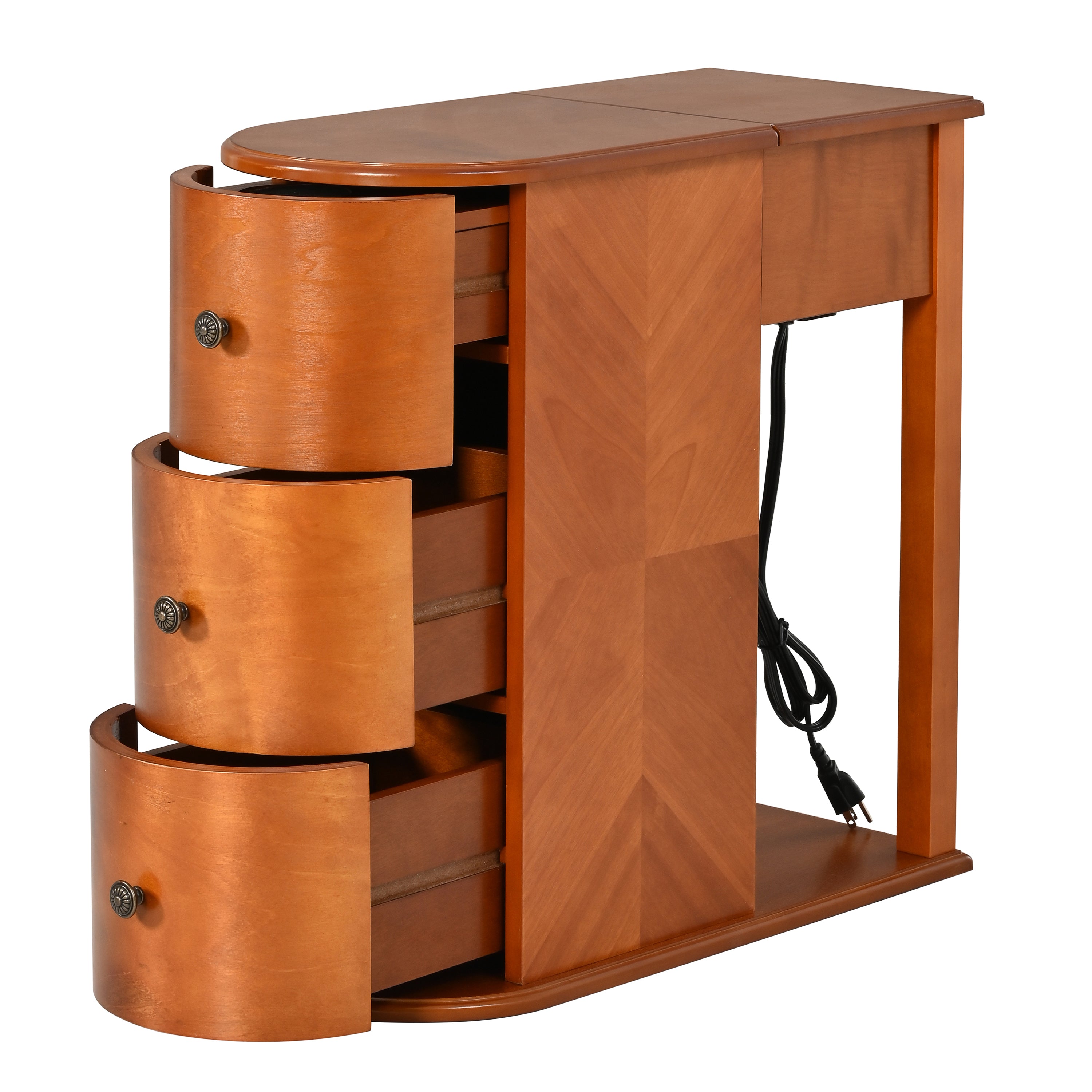 Modern End Table with Hidden Cup Holder Drawer & Charging Station