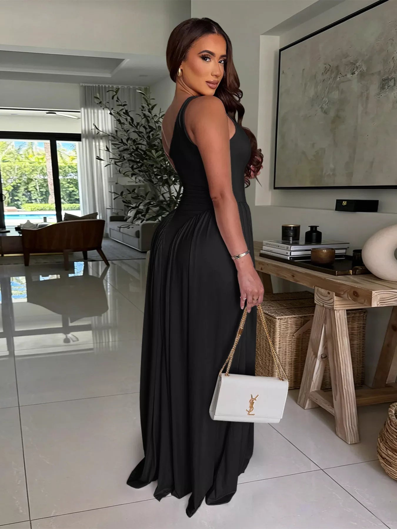 Ruched One-Shoulder Maxi Dress