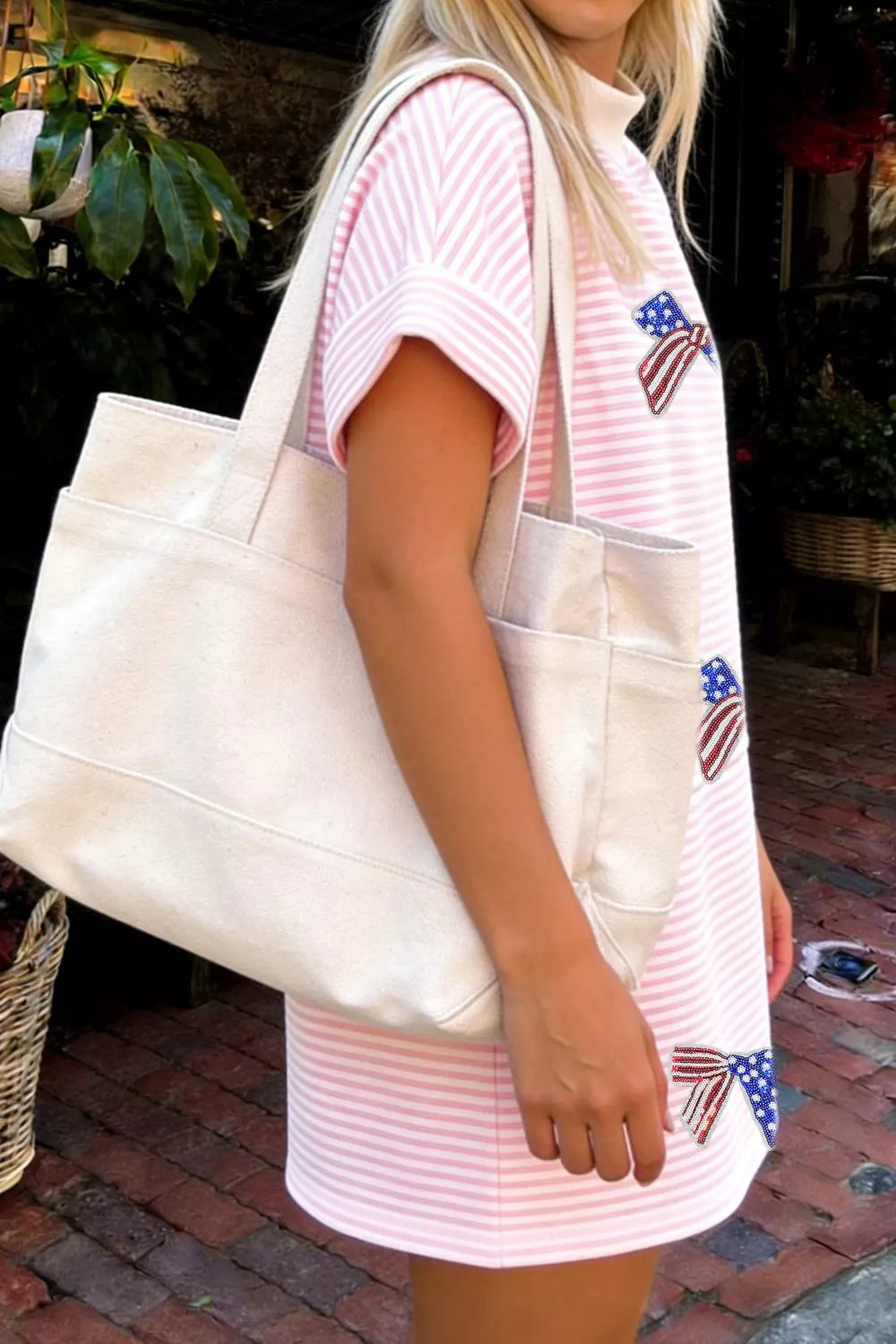 Striped Bow-Embellished Mini Dress