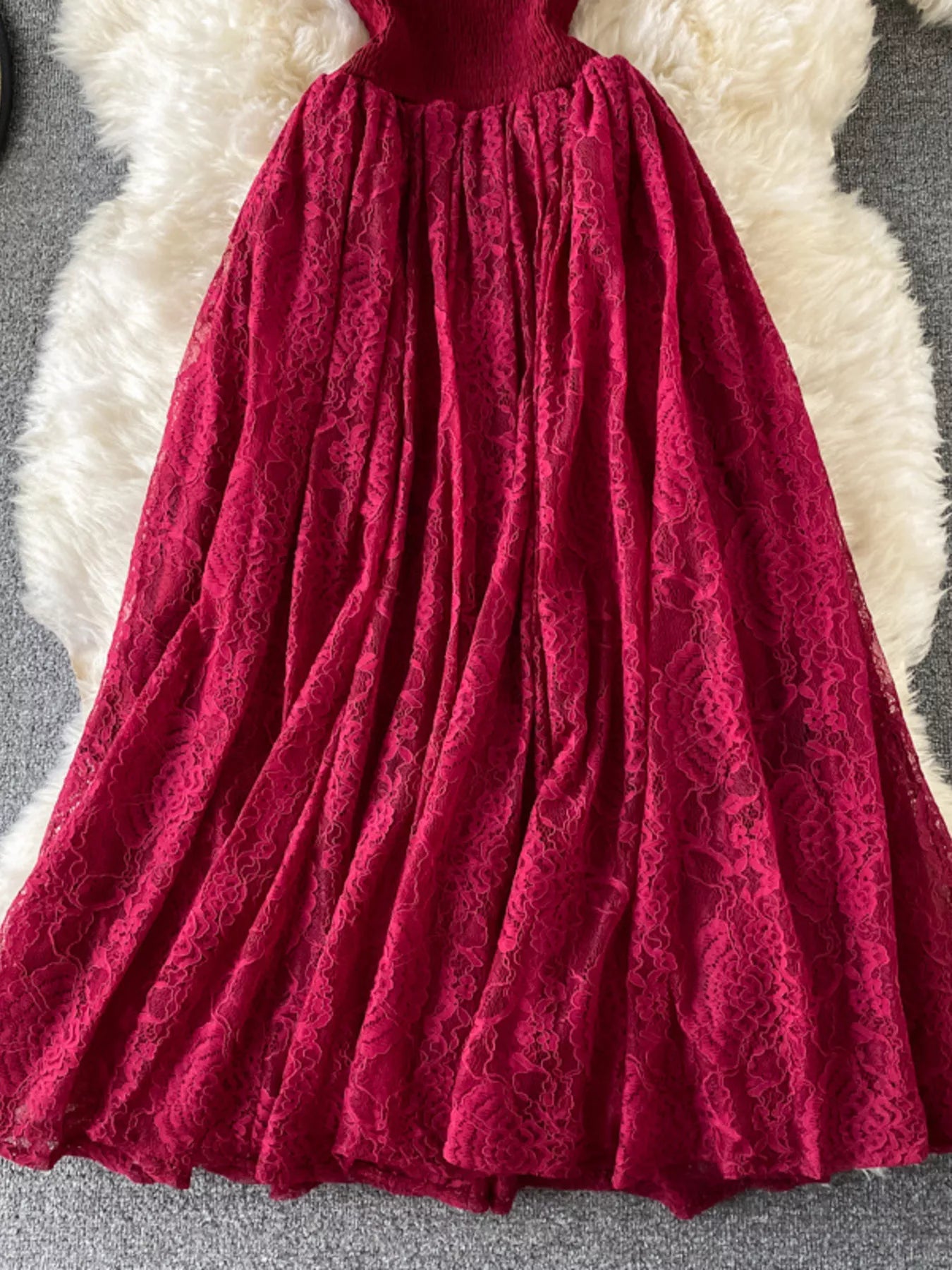 Ruffled Mock Neck Lace Maxi Dress