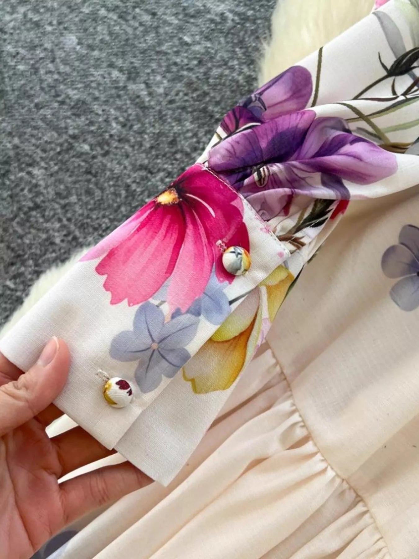 Floral Print Lantern Sleeve Midi Dress