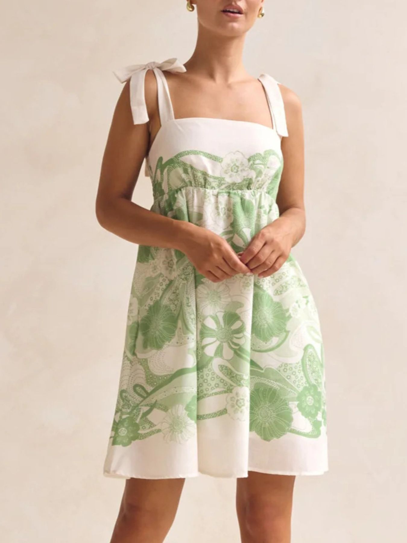Printed Tie Shoulder Mini Dress