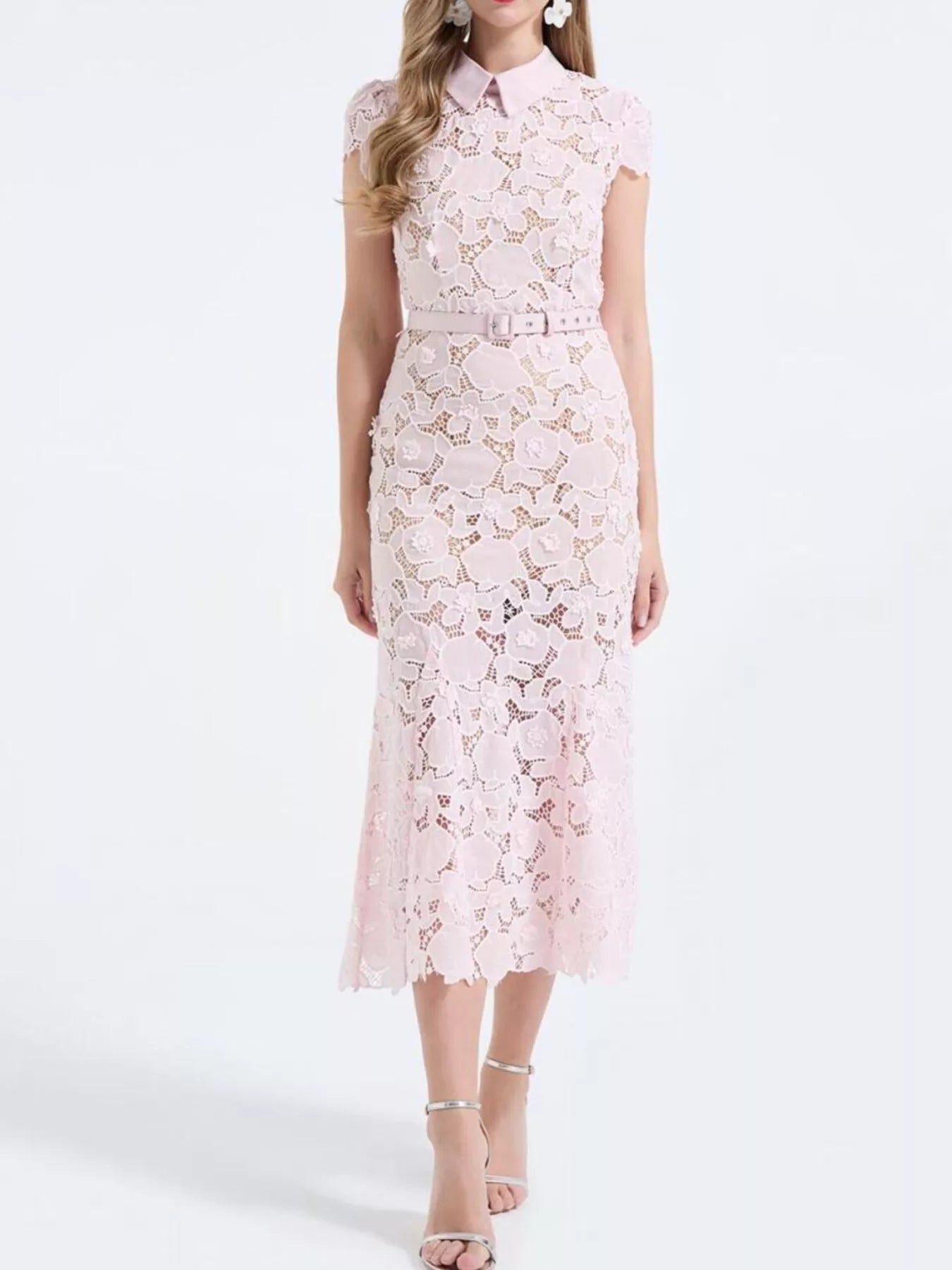 Floral Lace Short Sleeve Midi Dress