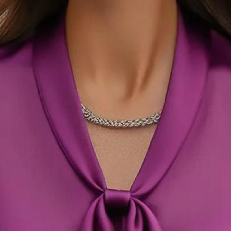 Elegant Satin Ribbon Blouse — Long Sleeve Button-Down Work Shirt - Overture Gifts