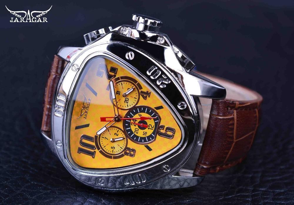 Elegant Sport Triangle Mens Watch Luxury Racing Modern Design Black Classic Leather Strap Wrist Watch For Men - Overture Gifts