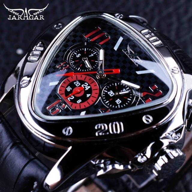 Elegant Sport Triangle Mens Watch Luxury Racing Modern Design Black Classic Leather Strap Wrist Watch For Men - Overture Gifts