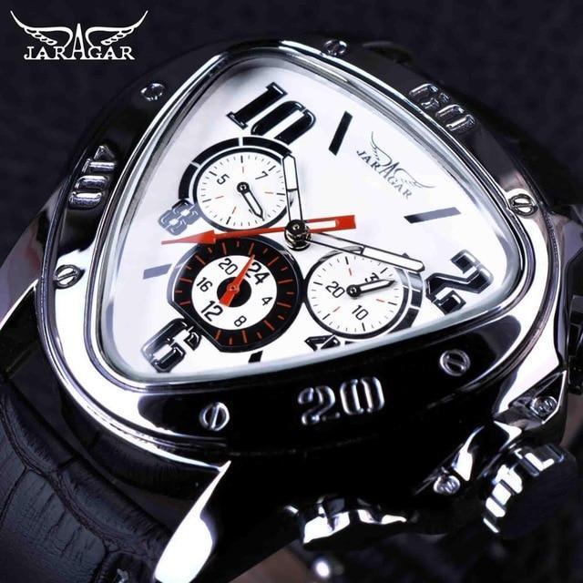 Elegant Sport Triangle Mens Watch Luxury Racing Modern Design Black Classic Leather Strap Wrist Watch For Men - Overture Gifts