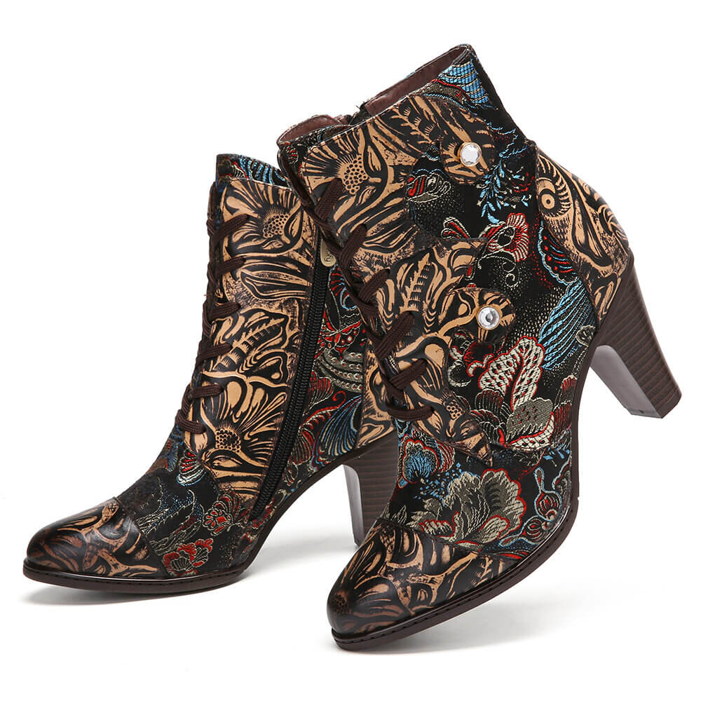 Embroidery Floral Handmade Genuine Leather Boots - Overture Gifts