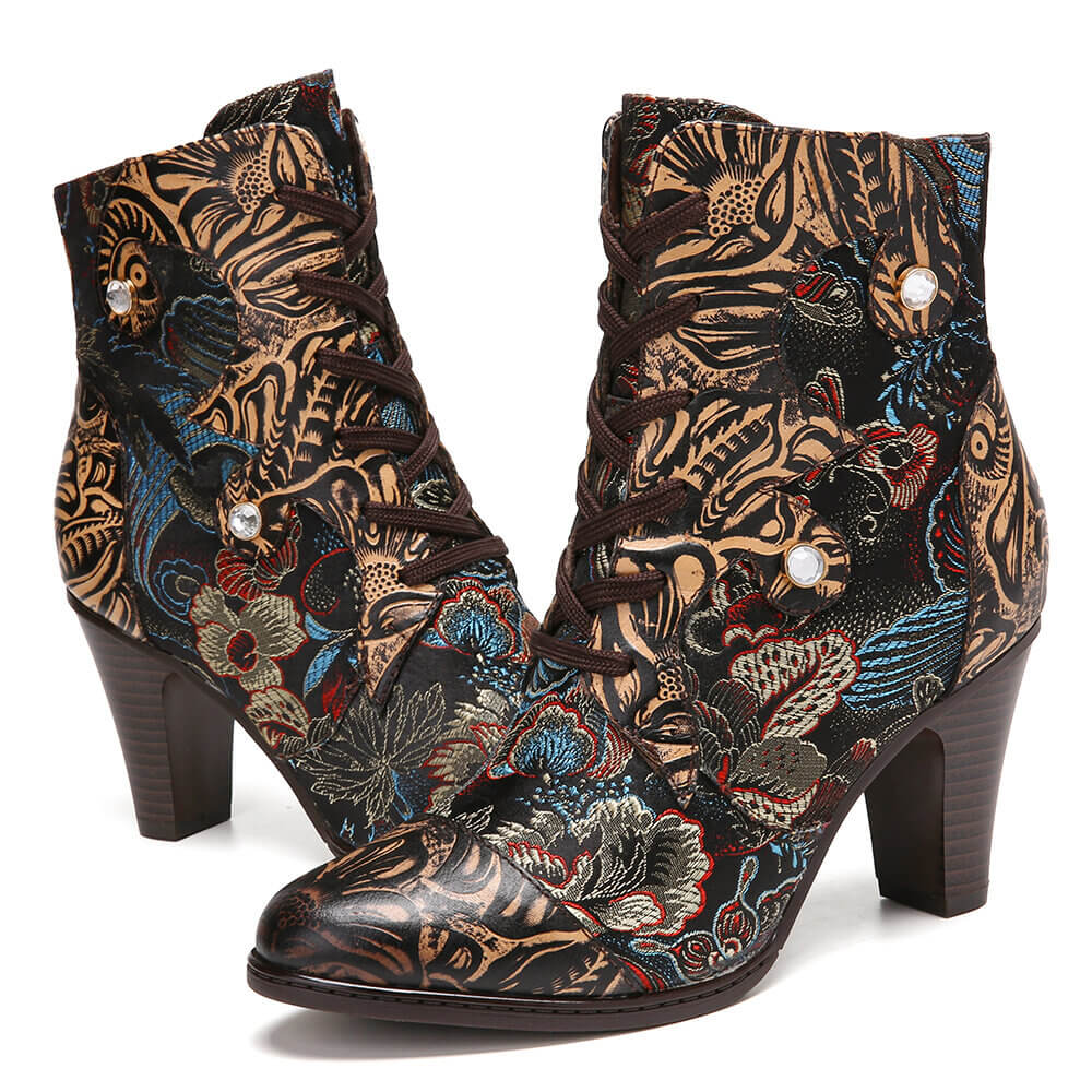 Embroidery Floral Handmade Genuine Leather Boots - Overture Gifts