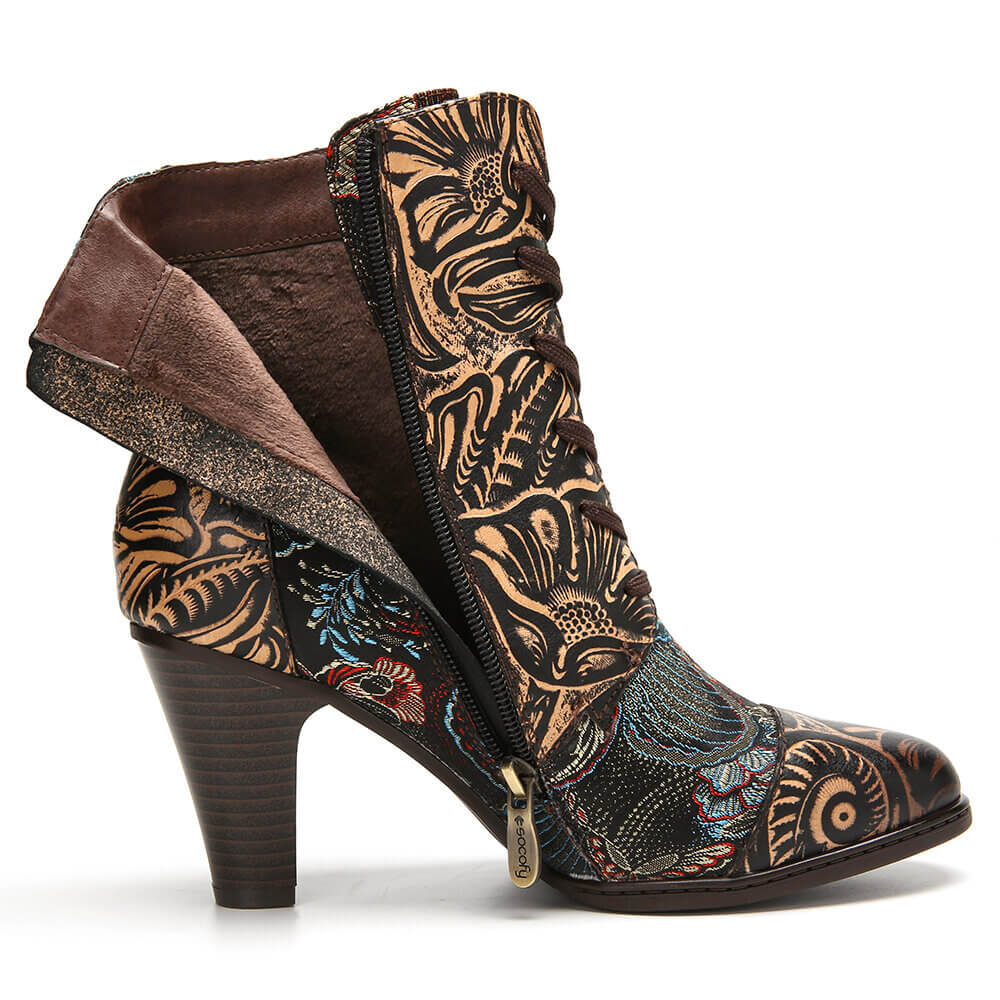 Embroidery Floral Handmade Genuine Leather Boots - Overture Gifts