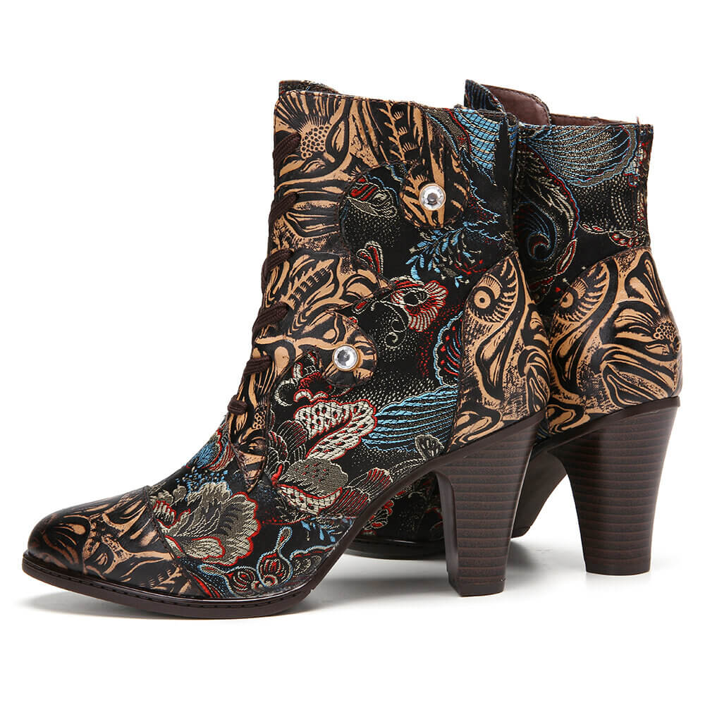 Embroidery Floral Handmade Genuine Leather Boots - Overture Gifts