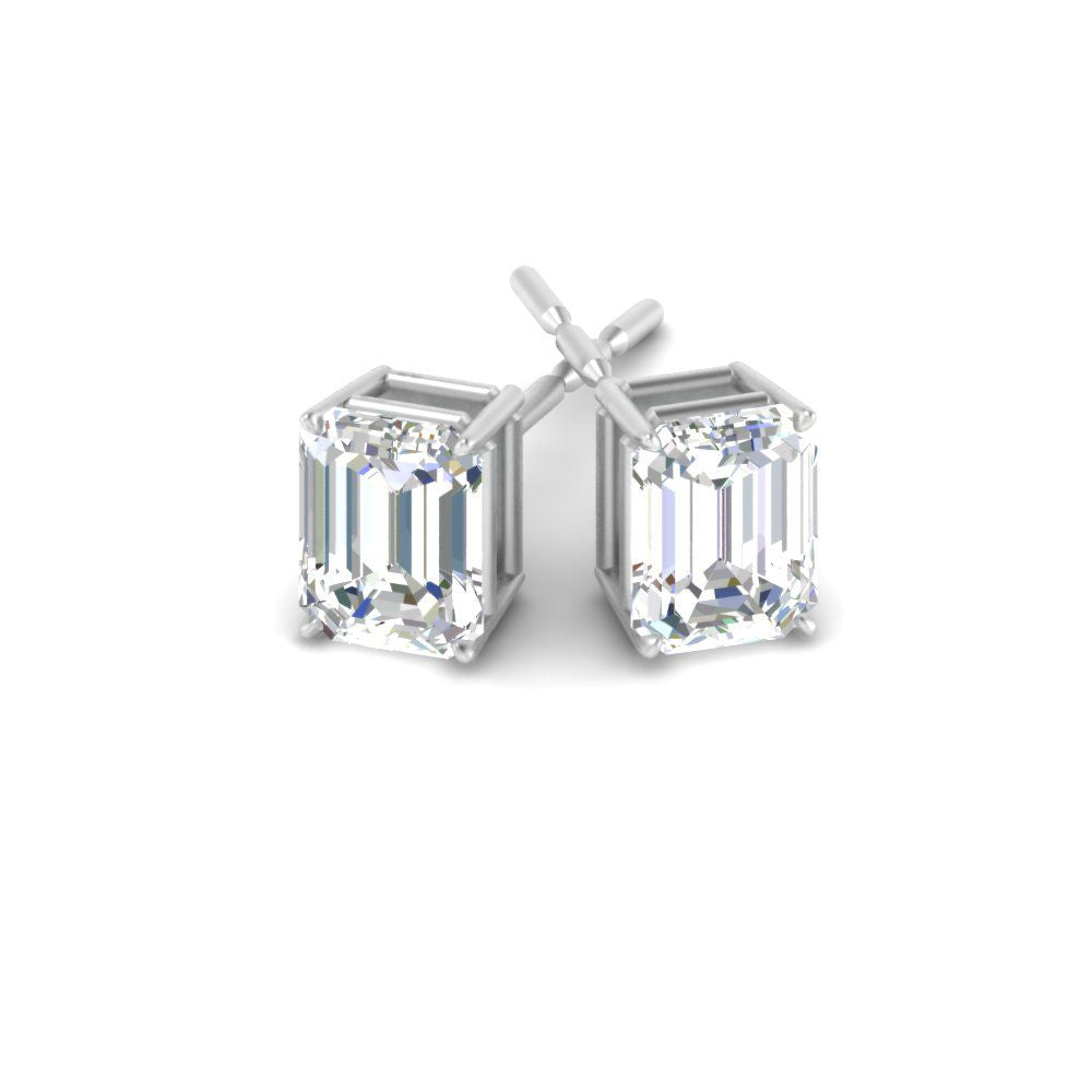 IGI Certified Emerald Cut Diamond Solitaire Stud Earrings